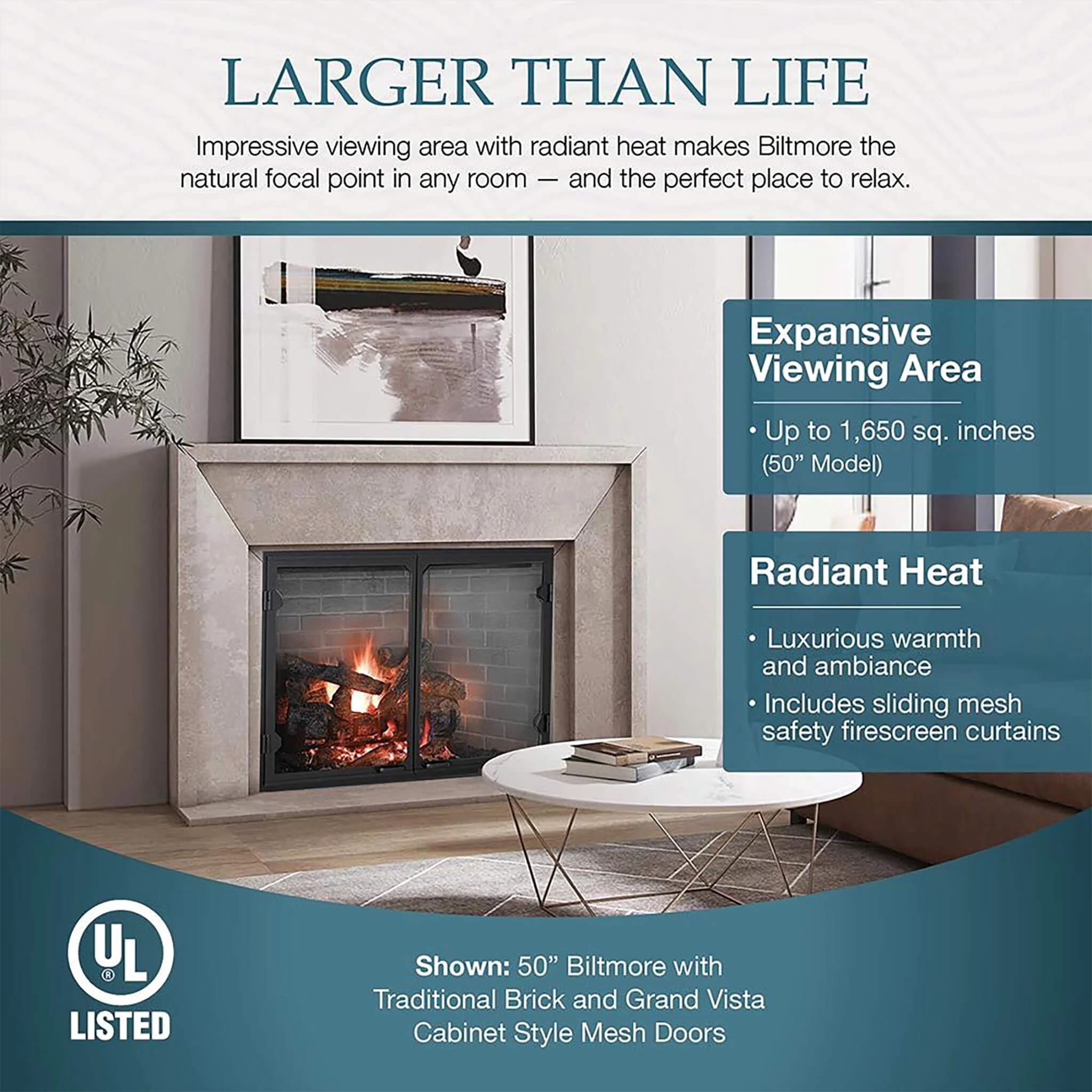 Majestic Biltmore 42-Inch Herringbone Pattern Open Wood Burning Fireplace [SB80HB] (SAK62149) - Image 8