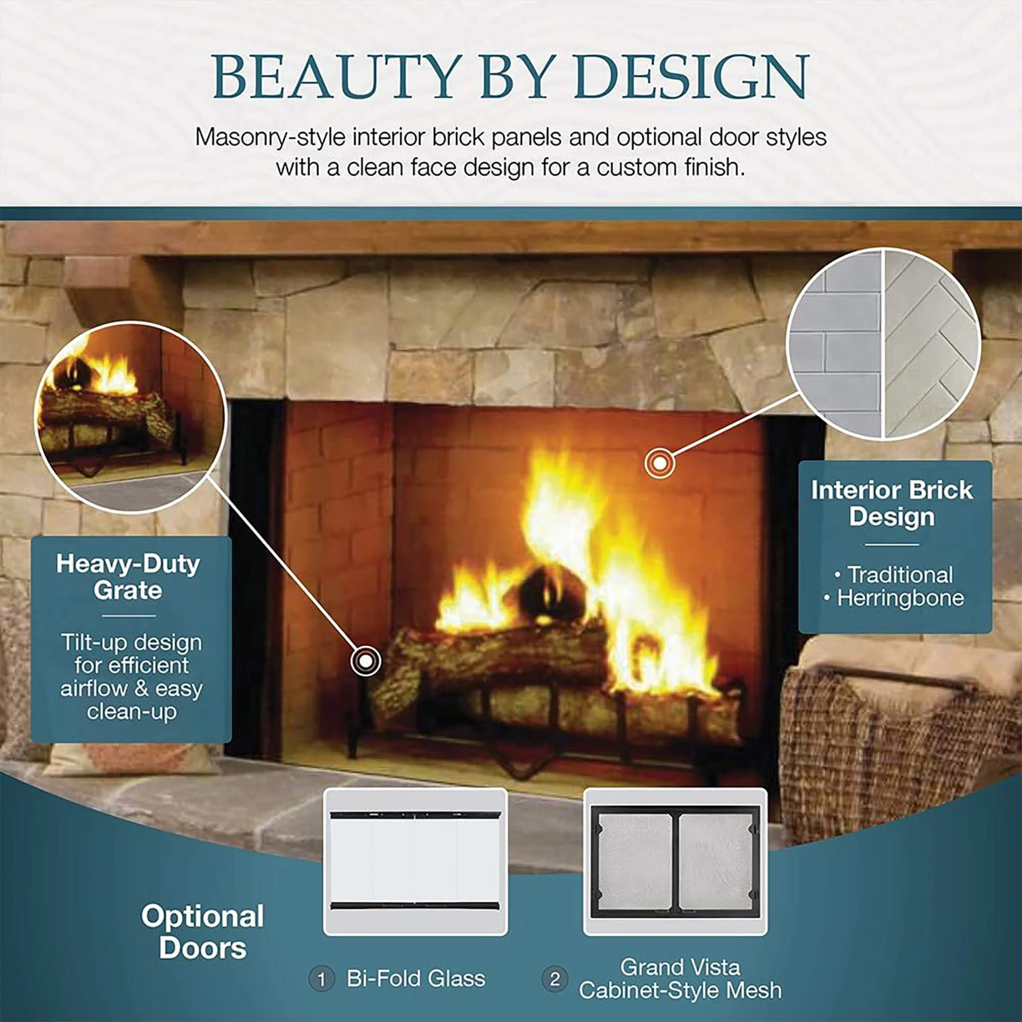 Majestic Biltmore 50-Inch Herringbone Pattern Open Wood-Burning Fireplace [SB100HB] (SAK62529) - Image 9
