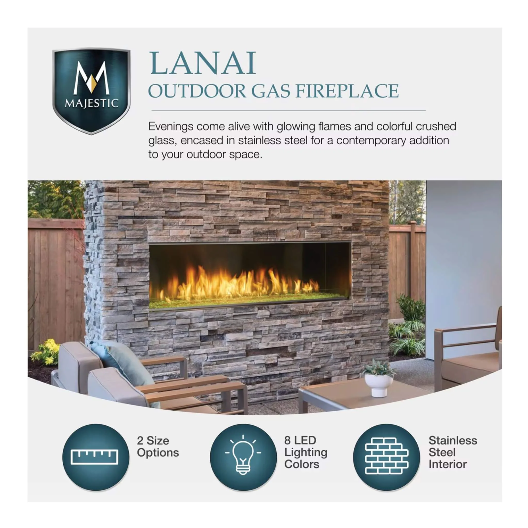Majestic Lanai 60-Inch Single Sided Linear Outdoor Gas Fireplace [ODLANAIG-60] (SAK94821) - Image 5