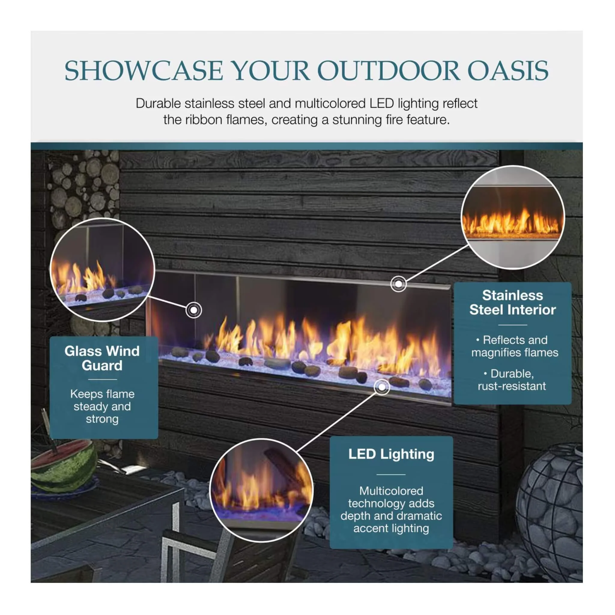 Majestic Lanai 60-Inch Single Sided Linear Outdoor Gas Fireplace [ODLANAIG-60] (SAK94821) - Image 9