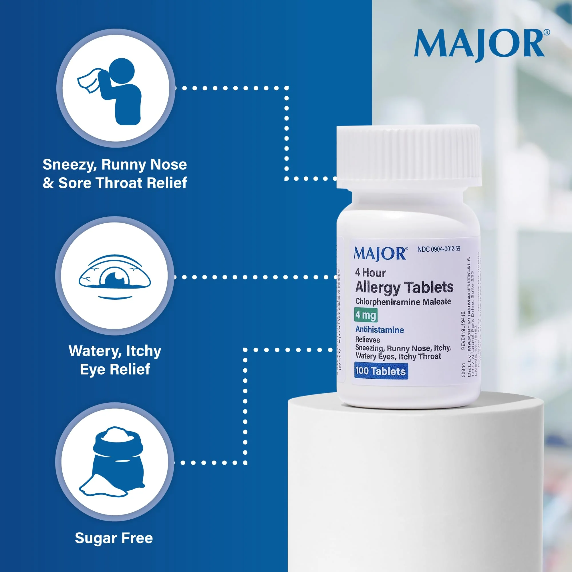MAJOR 4 Mg Allergy Tablets - Chlorpheniramine Maleate 4-Hour Allergy Medicine - Antihistamine for Relief of Sneezing, Itchy Watery Eyes, Itchy Throat, and Runny Nose - 100 Count (1 Pack) - Image 5