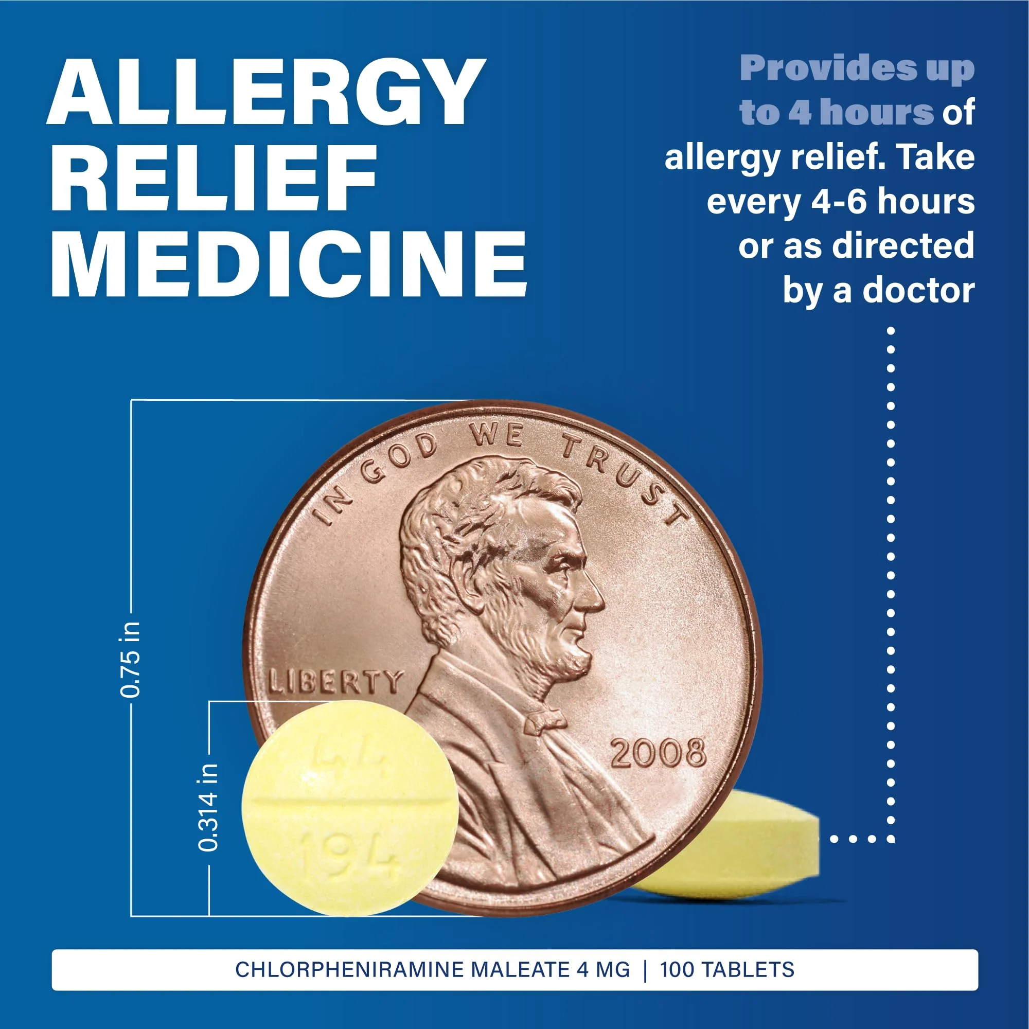 MAJOR 4 Mg Allergy Tablets - Chlorpheniramine Maleate 4-Hour Allergy Medicine - Antihistamine for Relief of Sneezing, Itchy Watery Eyes, Itchy Throat, and Runny Nose - 100 Count (1 Pack) - Image 6