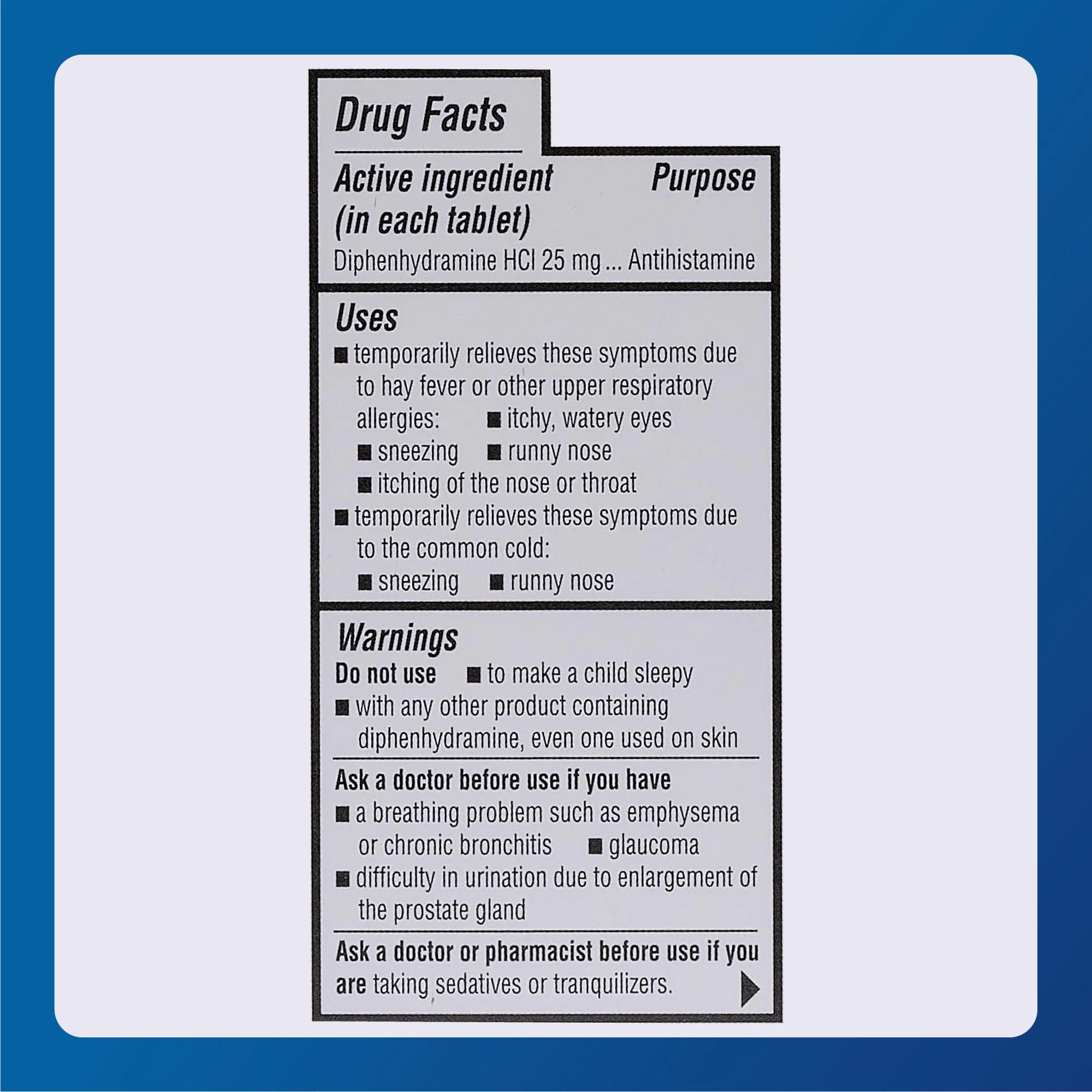 MAJOR Banophen Diphenhydramine HCI 25 mg Minitabs - Temporary Relief from The Symptoms of Hay Fever, Common Cold, and Upper Respiratory Allergies - Antihistamine Allergy Medicine - 100 Count (1 Pack) - Image 4