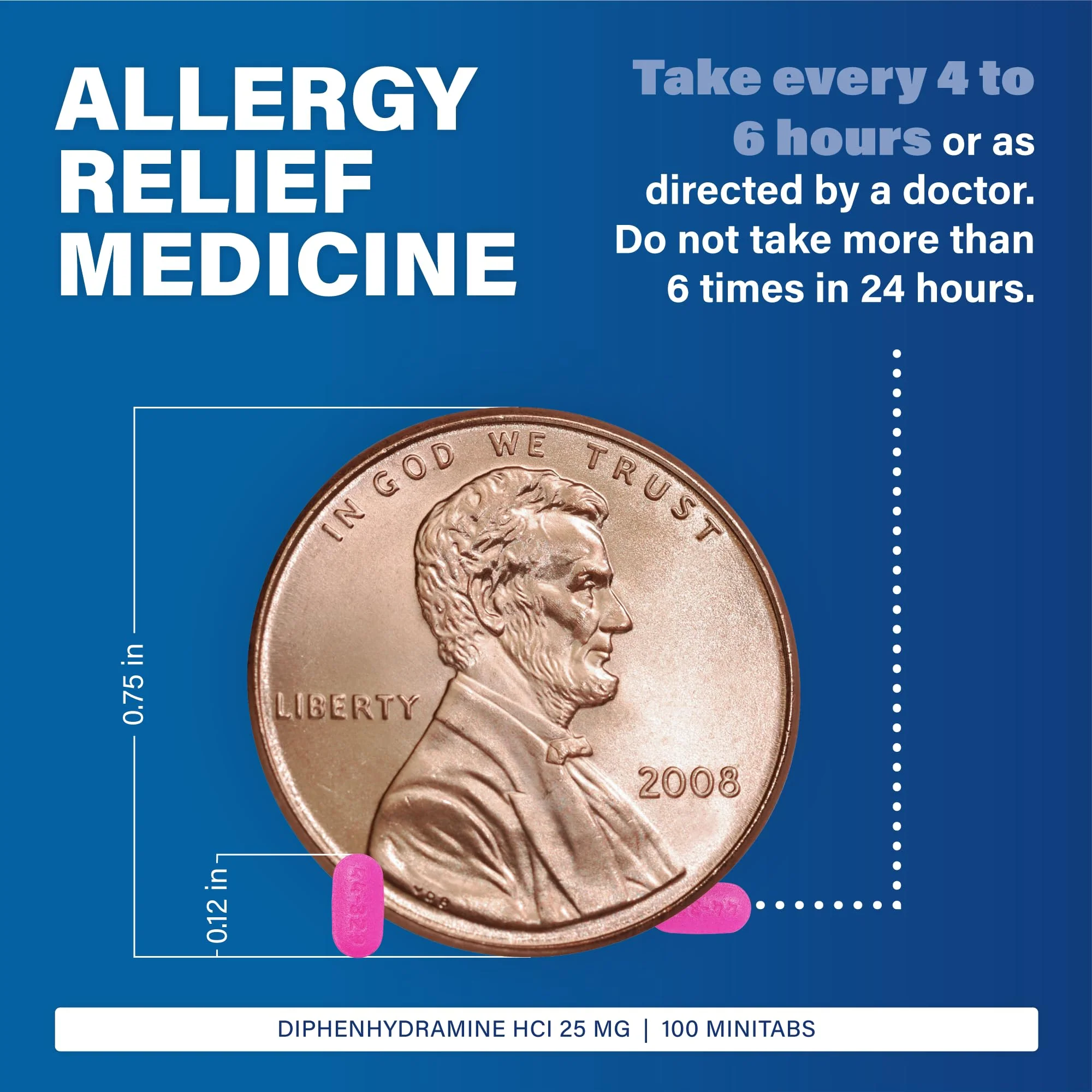 MAJOR Banophen Diphenhydramine HCI 25 mg Minitabs - Temporary Relief from The Symptoms of Hay Fever, Common Cold, and Upper Respiratory Allergies - Antihistamine Allergy Medicine - 100 Count (1 Pack) - Image 6