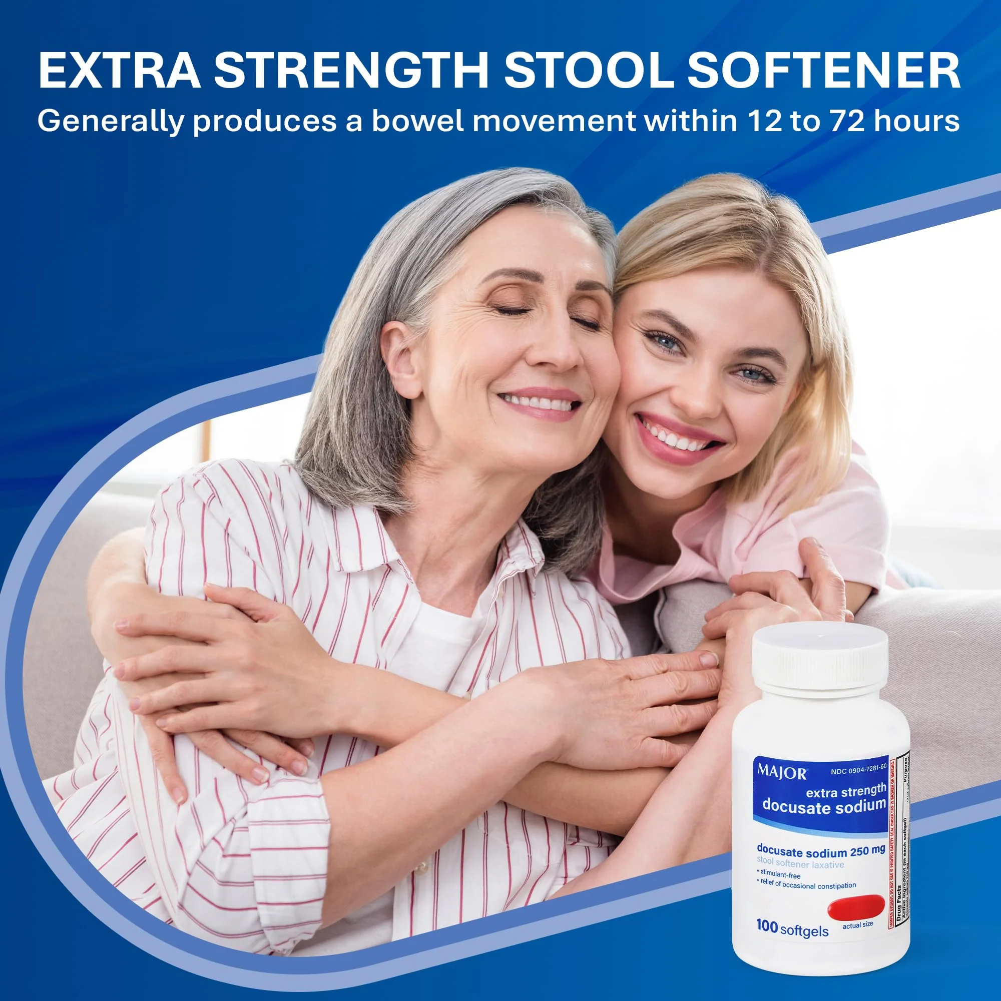 MAJOR Docusate Sodium 250 mg, Extra Strength Stool Softener Laxative for Occasional Constipation Relief – Stimulant‑Free, 100 Softgels (2 Pack) - Image 6