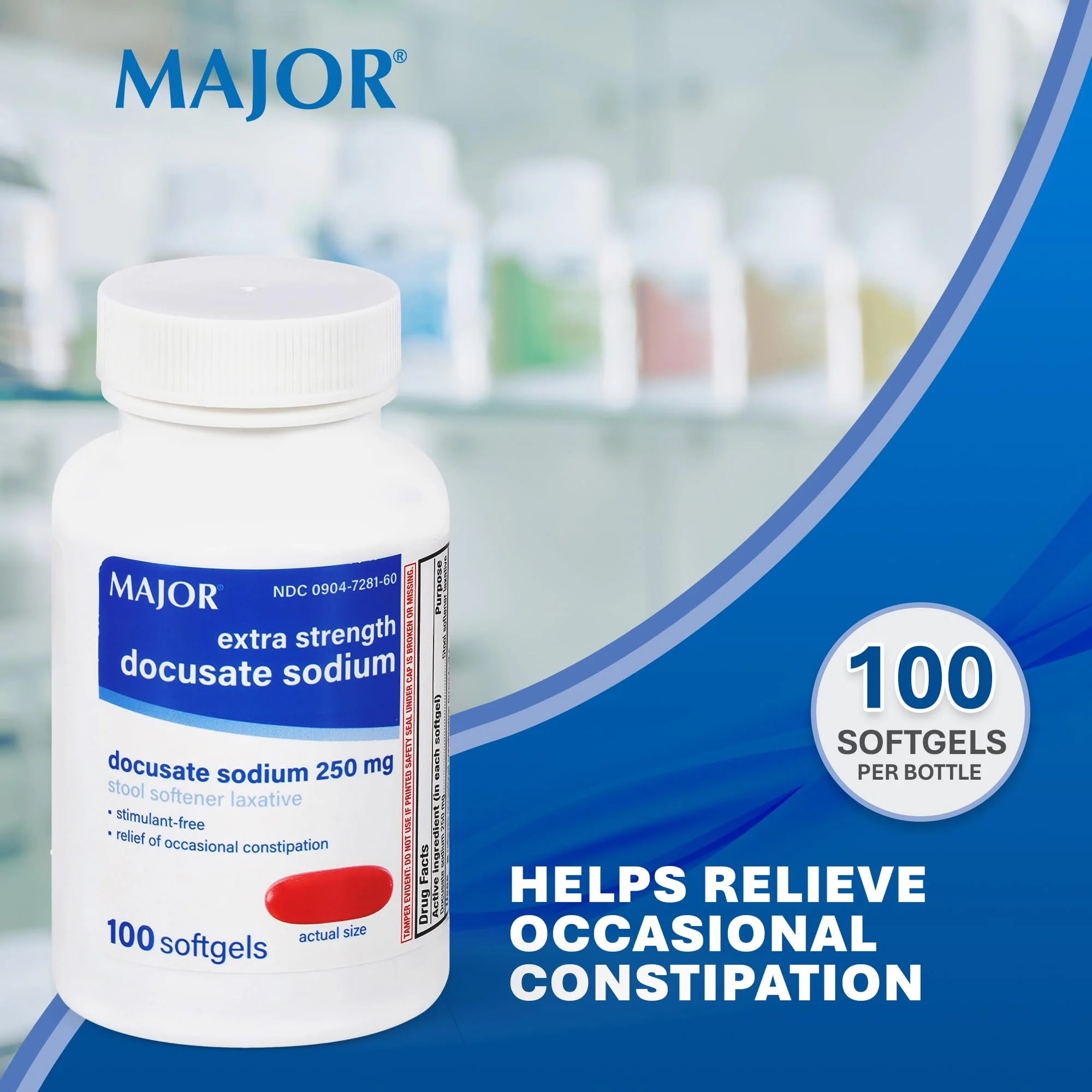 MAJOR Docusate Sodium 250 mg, Extra Strength Stool Softener Laxative for Occasional Constipation Relief – Stimulant‑Free, 100 Softgels (2 Pack) - Image 7
