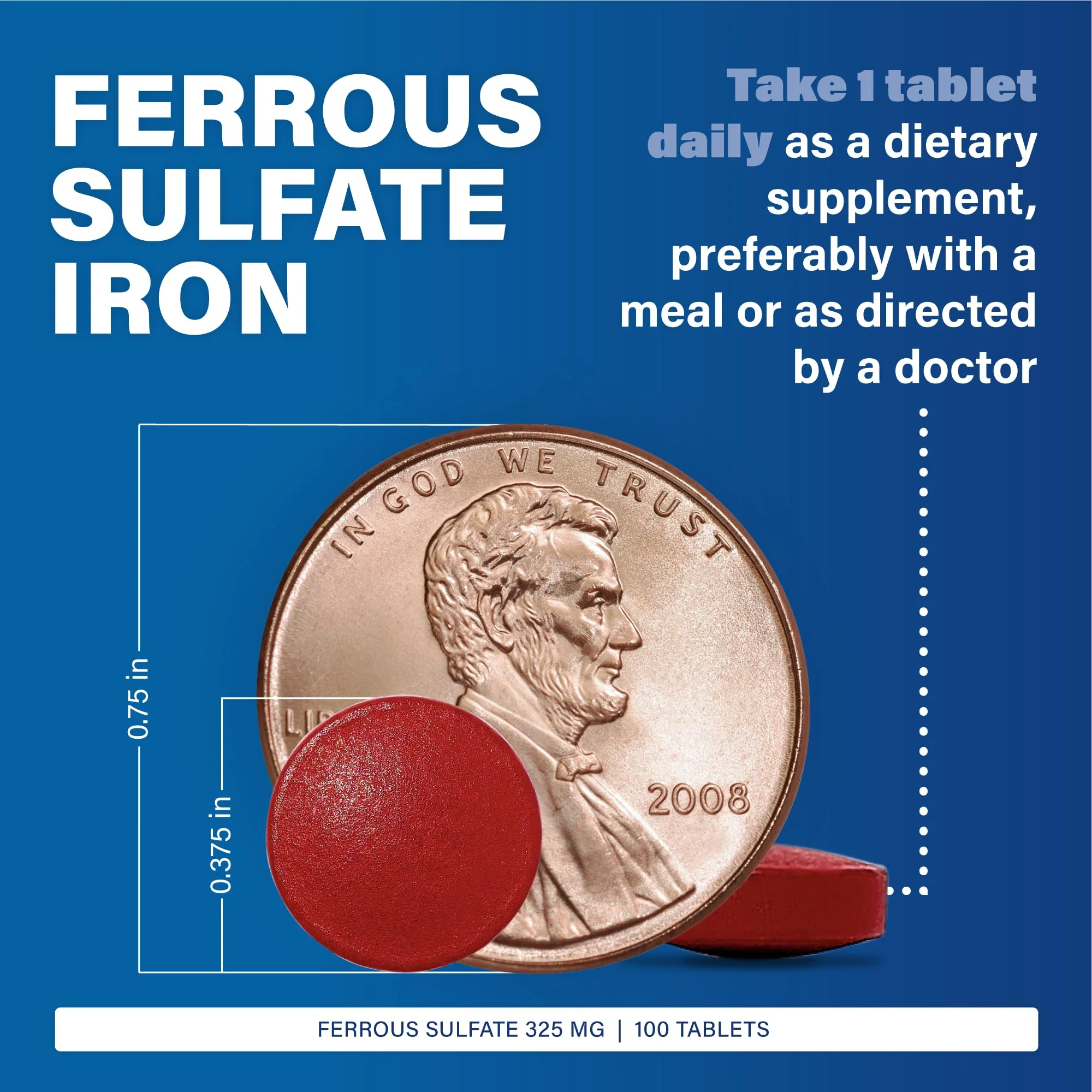 MAJOR Ferosul - Ferrous Sulfate 325mg Tablets with 65mg of Elemental Iron - Iron Supplement for Women, Men - Red - 100 Count (3 Pack) - Image 5