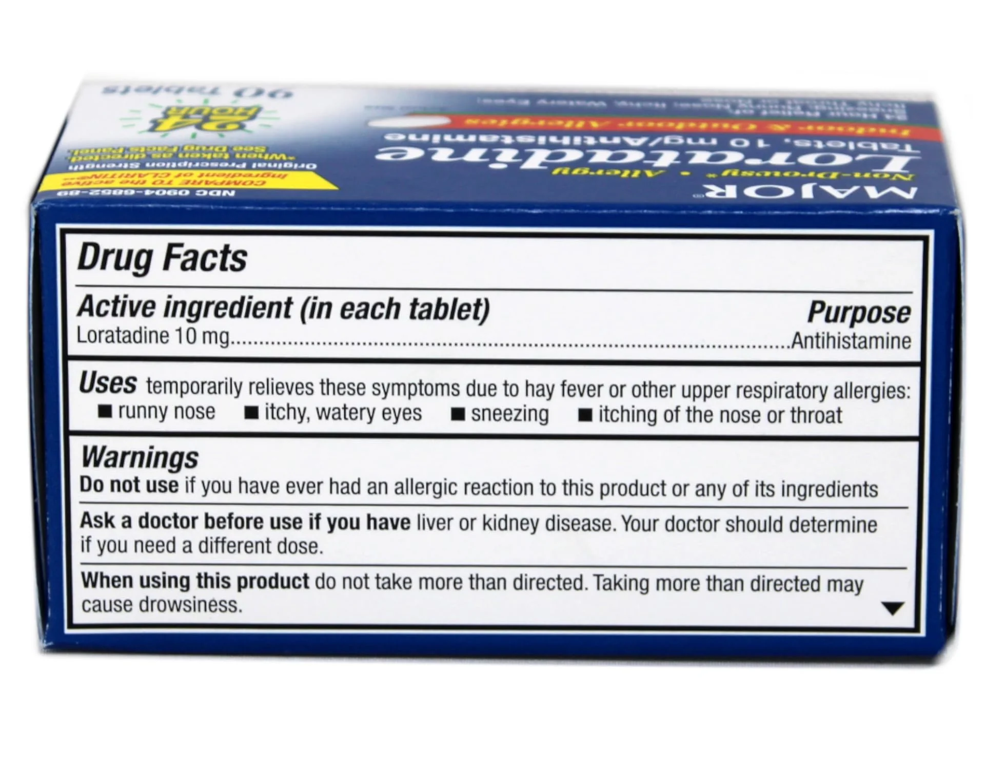 MAJOR Loratadine 10mg Tablets, Non-Drowsy Allergy Medicine, 24-Hour Relief Antihistamine for Sneezing, Runny Nose & Itchy Eyes, Indoor & Outdoor Allergies - 90 Count - Image 2