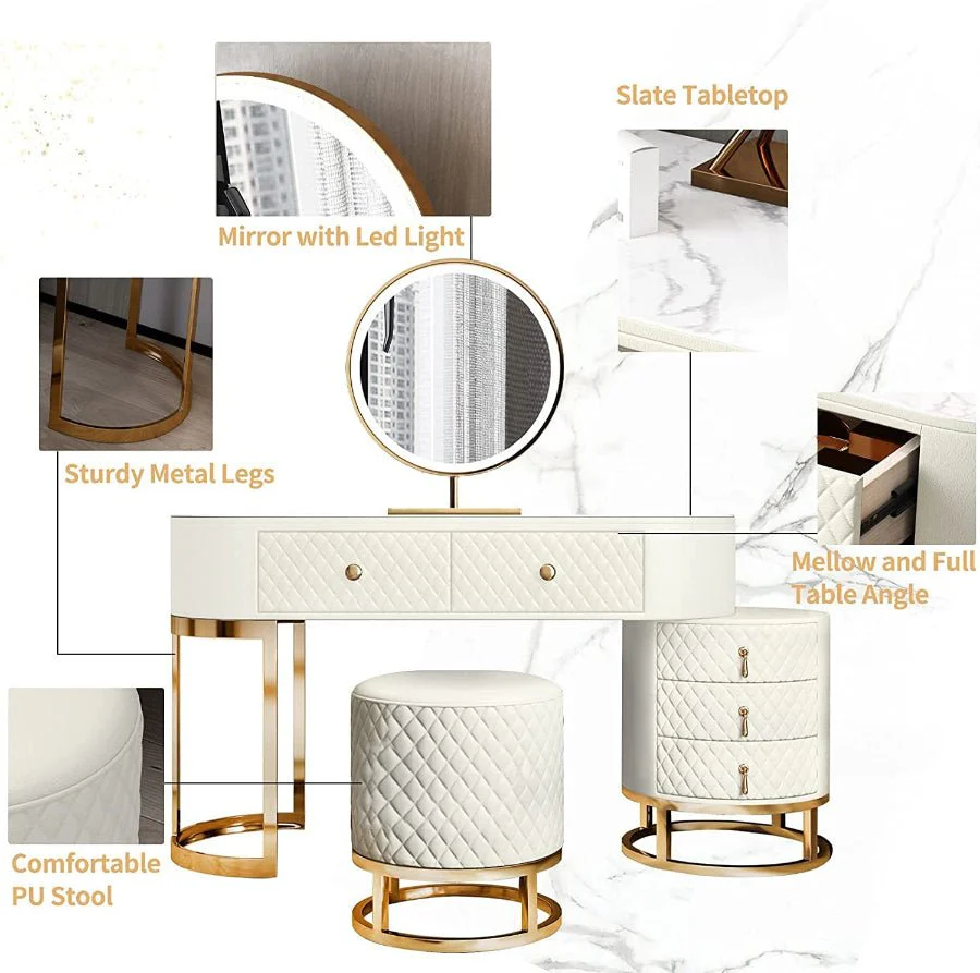 Makeup Vanity with Lights, Drawers, and Stool – Luxury Vanity Set for Women - Image 3