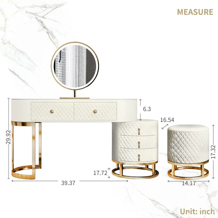 Makeup Vanity with Lights, Drawers, and Stool – Luxury Vanity Set for Women - Image 4