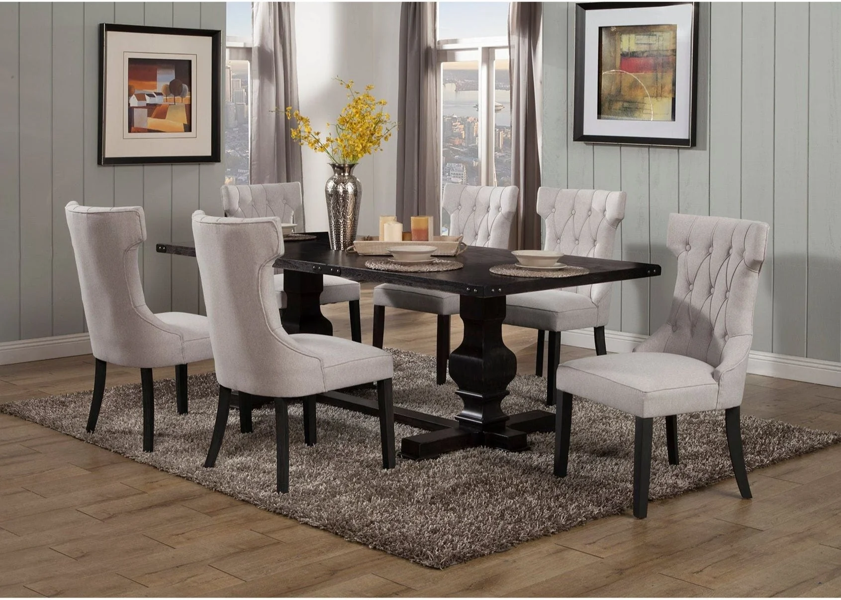 Manchester Upholstered Side Chairs, Light Grey/Black - Image 2