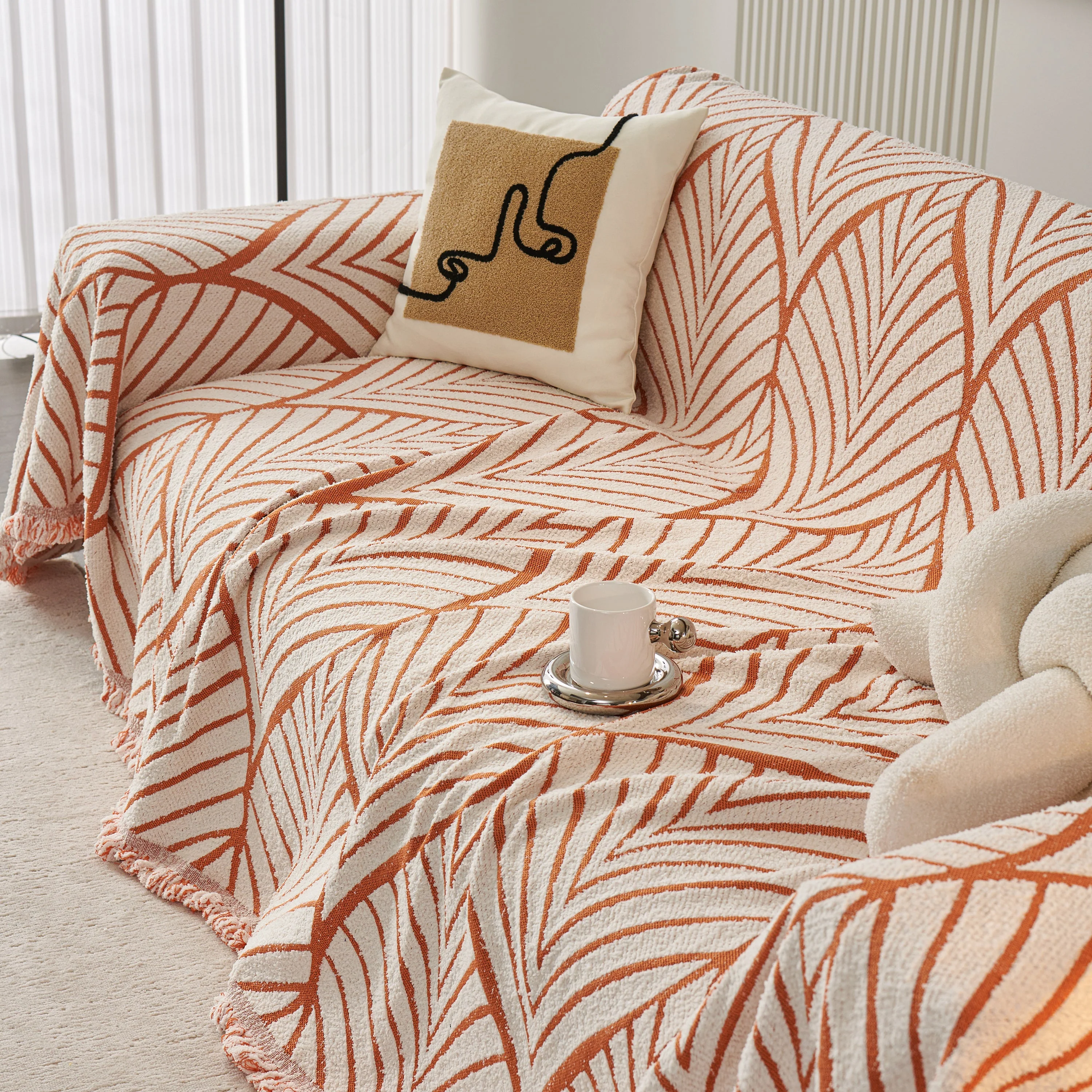 Maple Leaves Reversible Chenille Blanket Covers for Couch, Furniture Decoration Cover Sofa Slipcovers - Image 23