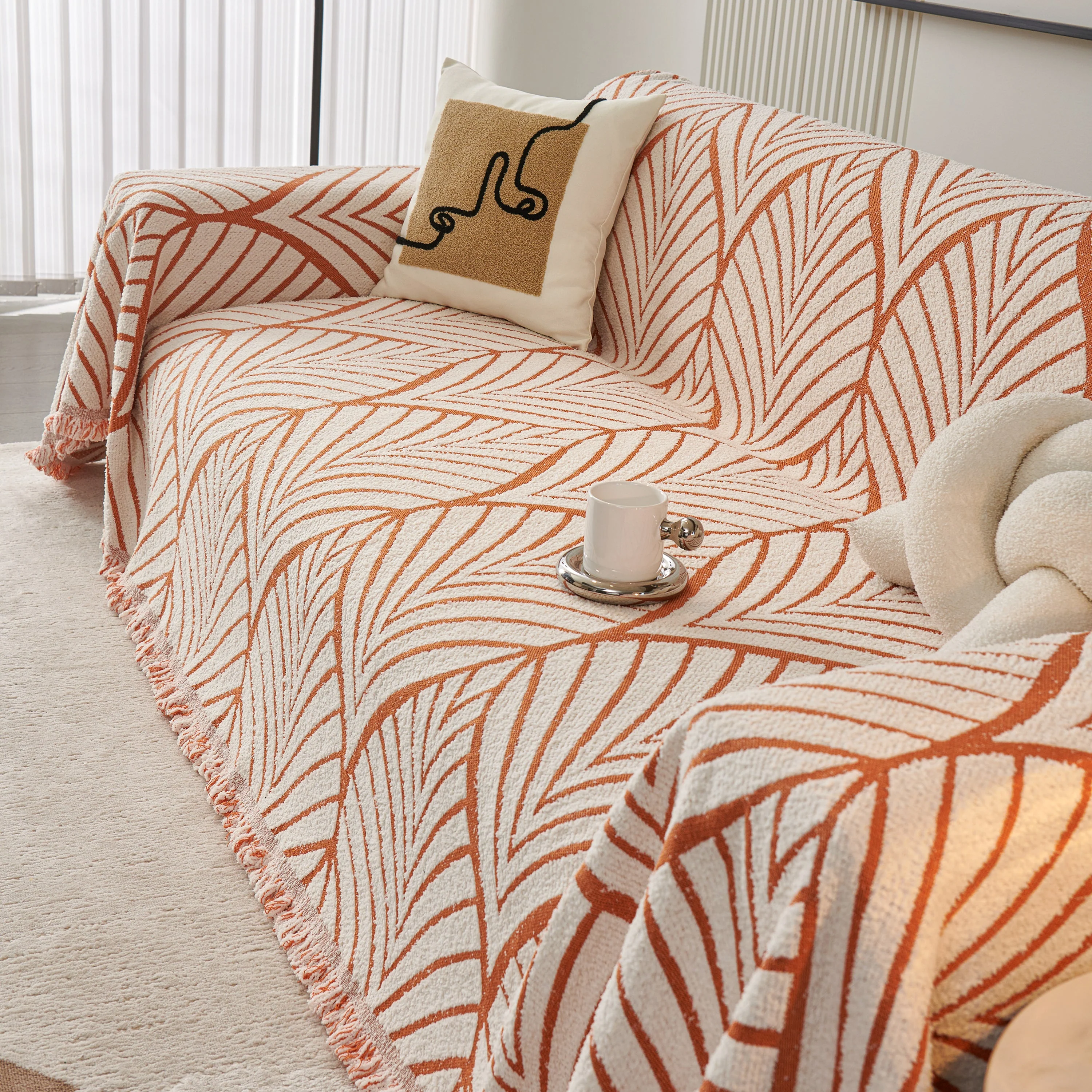 Maple Leaves Reversible Chenille Blanket Covers for Couch, Furniture Decoration Cover Sofa Slipcovers - Image 25