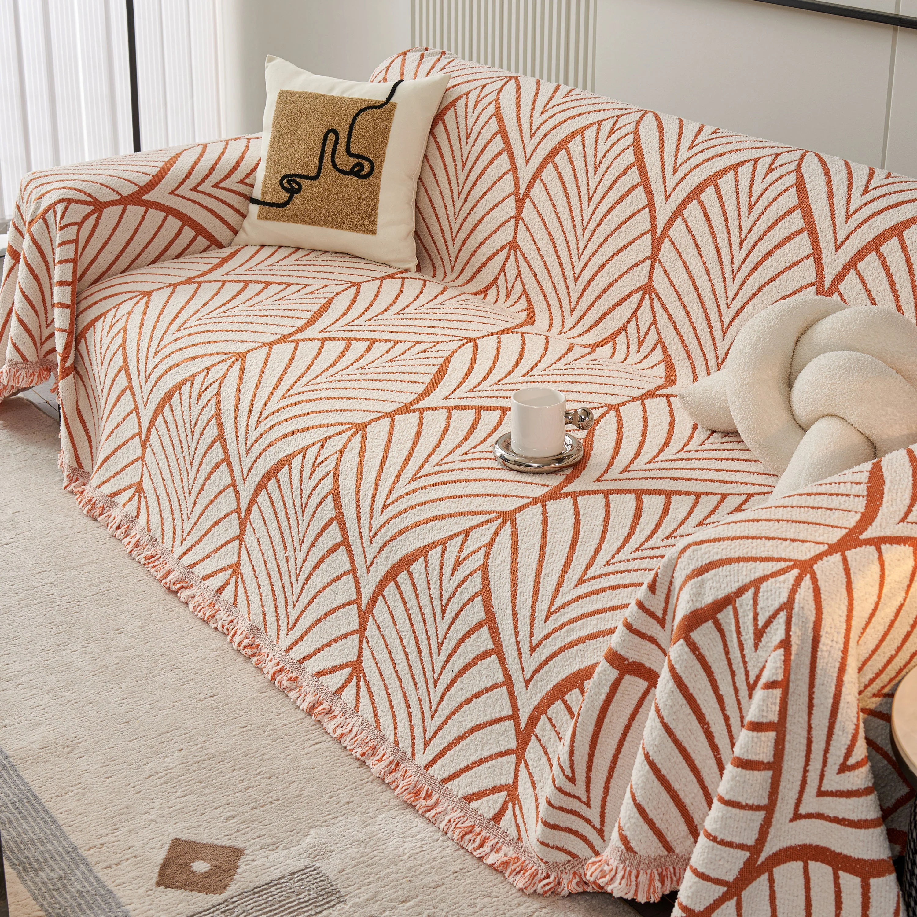 Maple Leaves Reversible Chenille Blanket Covers for Couch, Furniture Decoration Cover Sofa Slipcovers - Image 26