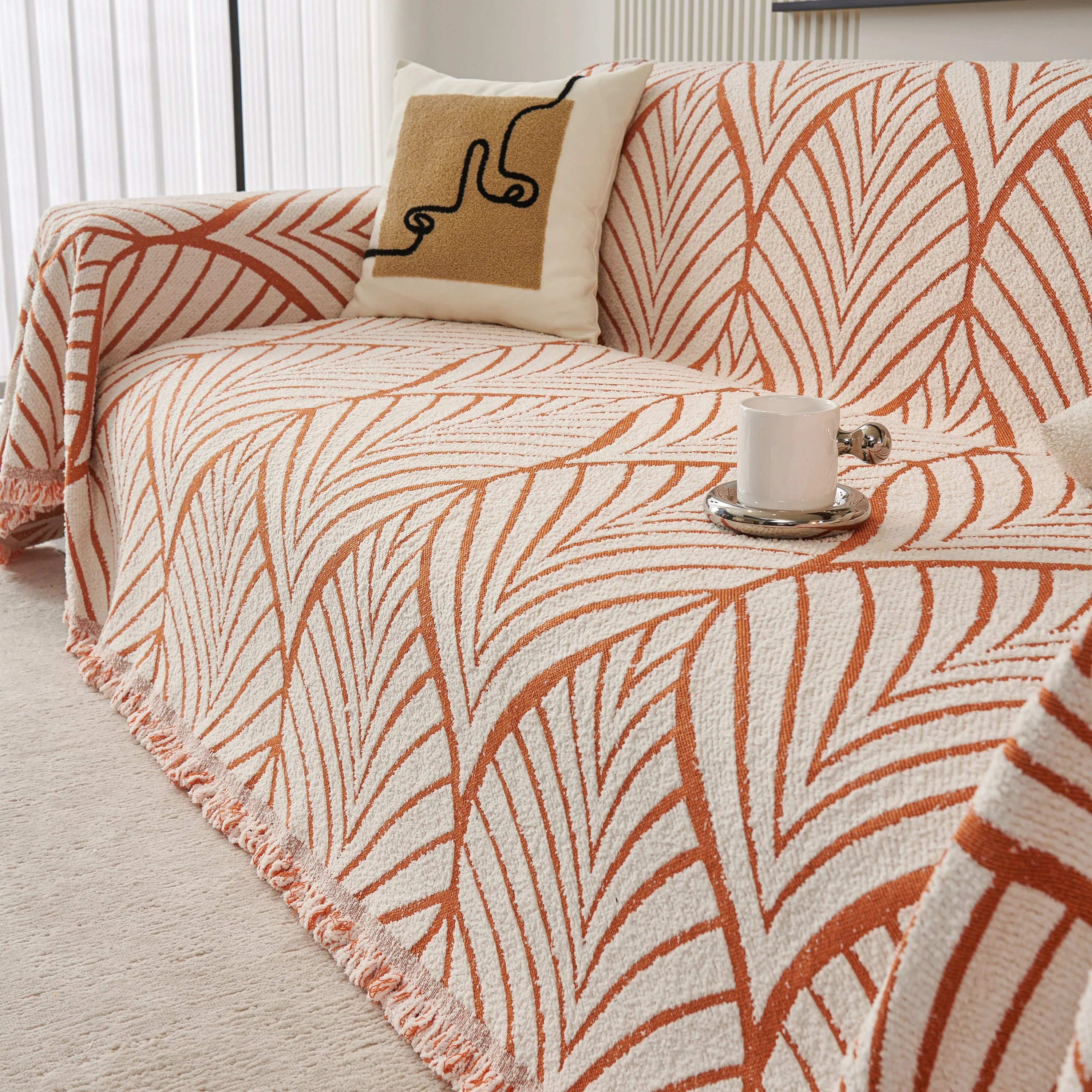 Maple Leaves Reversible Chenille Blanket Covers for Couch, Furniture Decoration Cover Sofa Slipcovers - Image 27