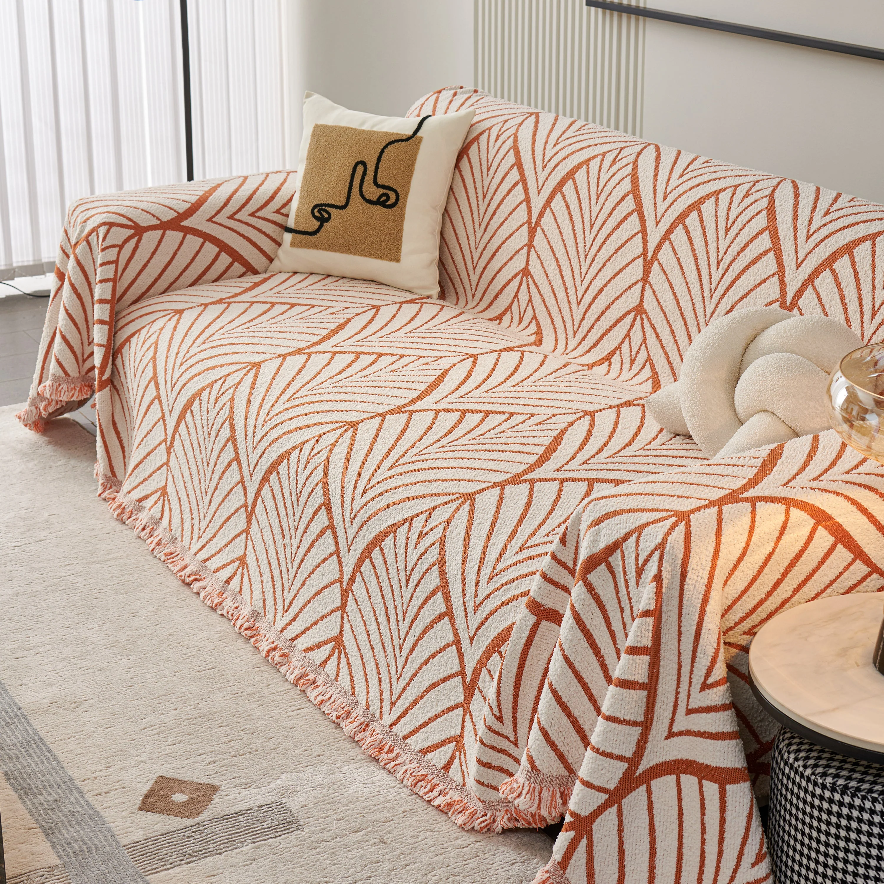 Maple Leaves Reversible Chenille Blanket Covers for Couch, Furniture Decoration Cover Sofa Slipcovers - Image 28
