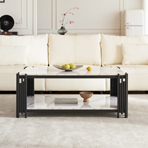 Marble Patterned Coffee Table With Storage Rack - Image 3