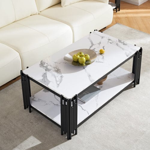 Marble Patterned Coffee Table With Storage Rack - Image 5