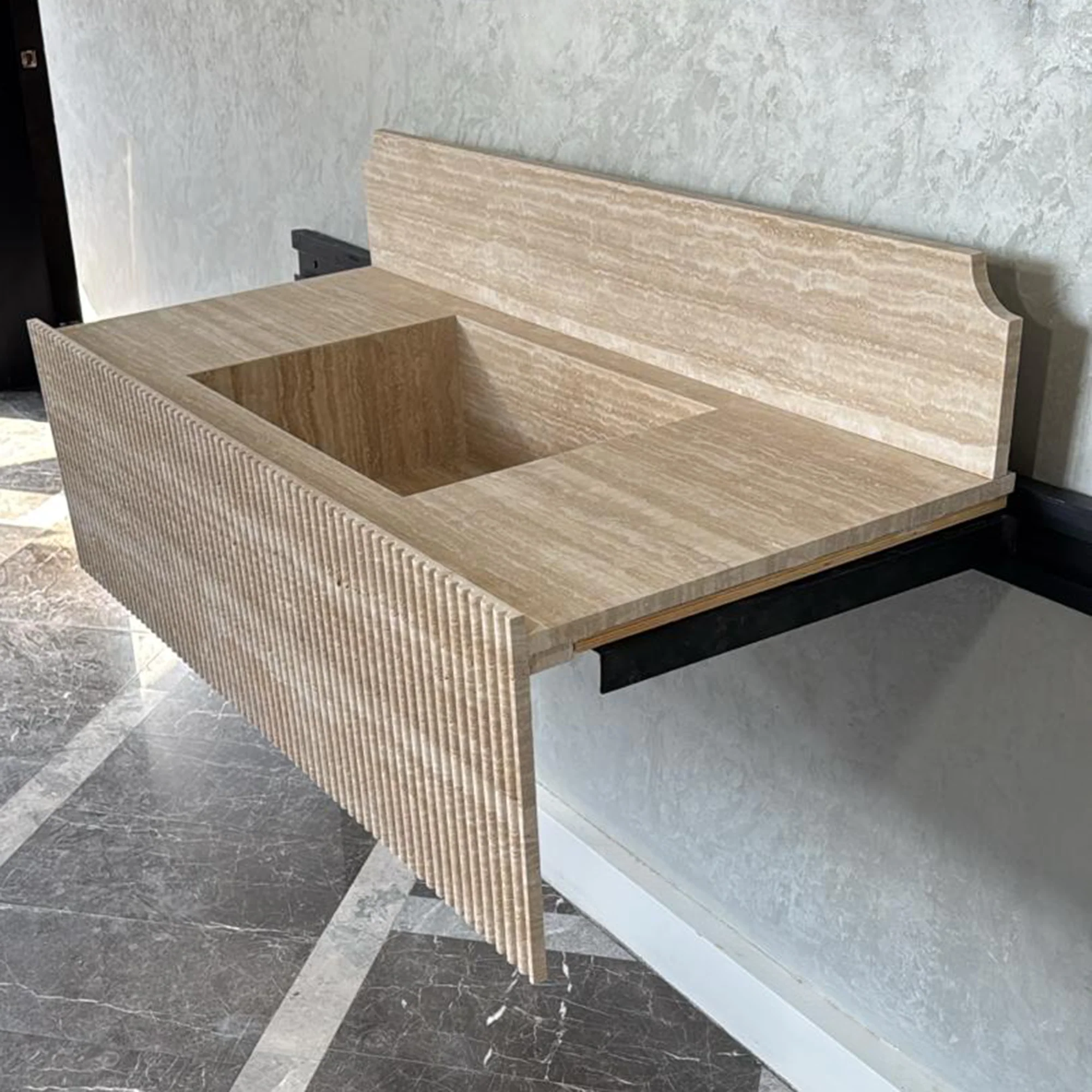 Marble Sink, Custom Travertine Sink, Handmade Beige Travertine Sink, Vein Cut Marble Vanity Top Sink, Marble Bathroom Sink, Vessel Sink (TR-124) - Image 4