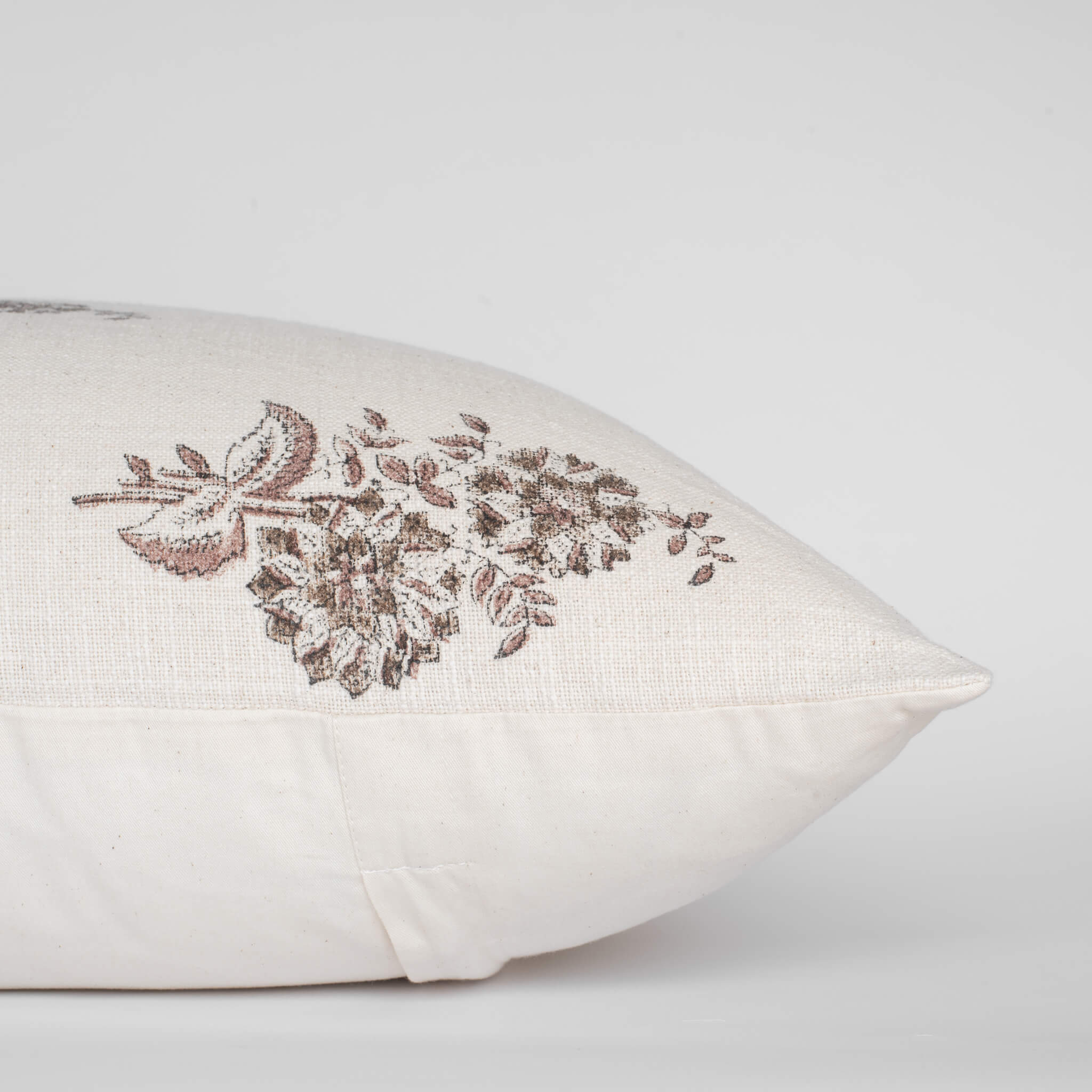Marisol Floral Block Printed Pillow Cover | Brown - Image 6