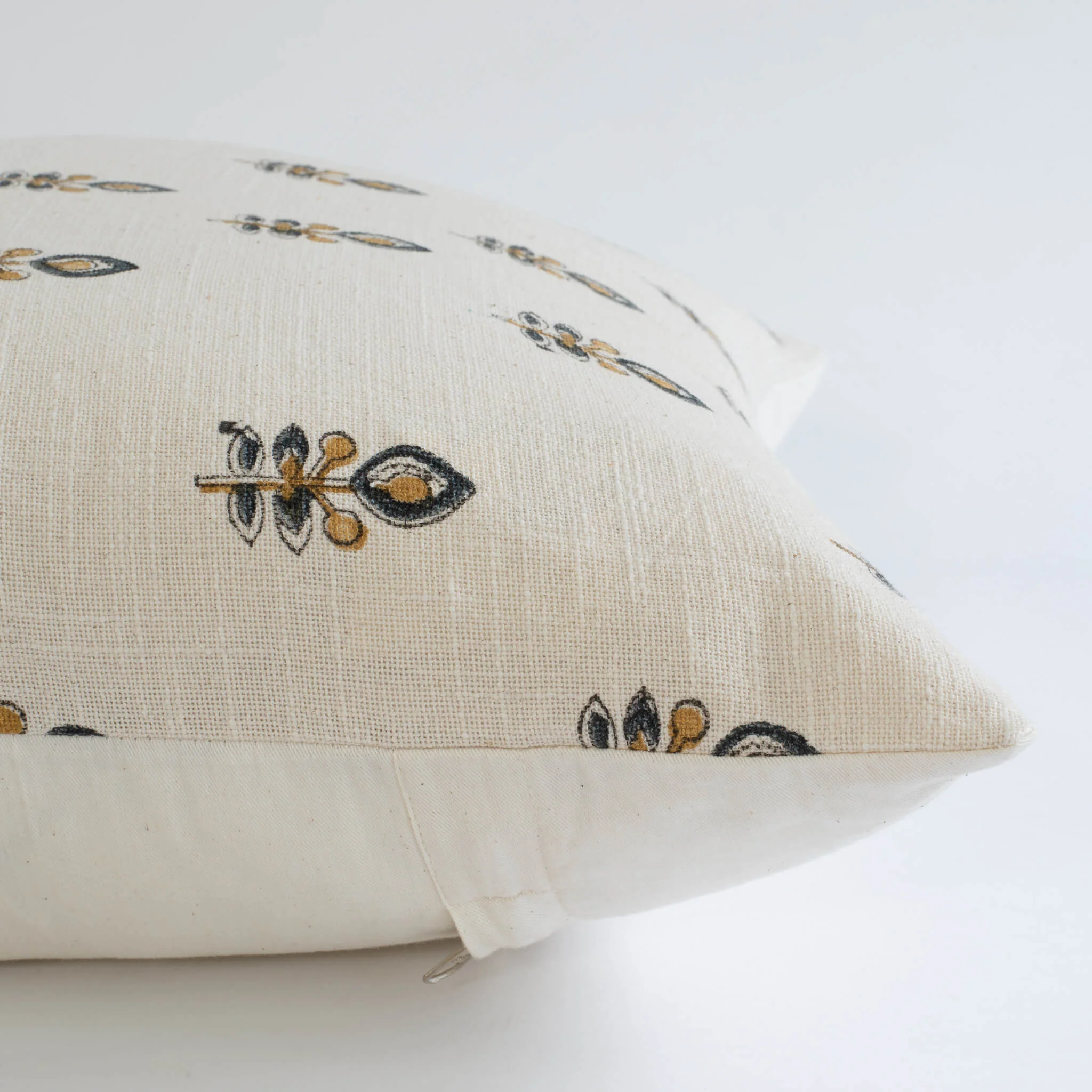 Marla Floral Block Printed Pillow Cover | Blue and Mustard - Image 6