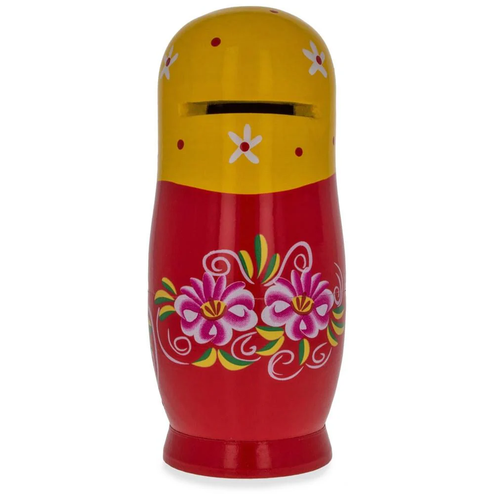 Matryoshka Wooden Nesting Doll Piggy Bank 6.5 Inches - Image 2