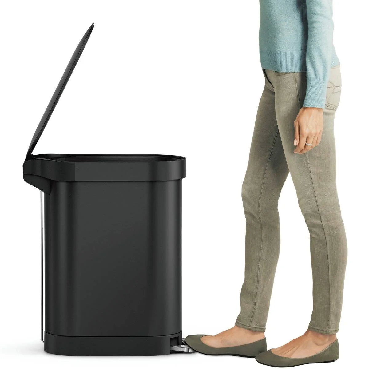 Matte Black 12-Gallon Narrow Kitchen Trash Can with Easy Step-on Lid - Image 4