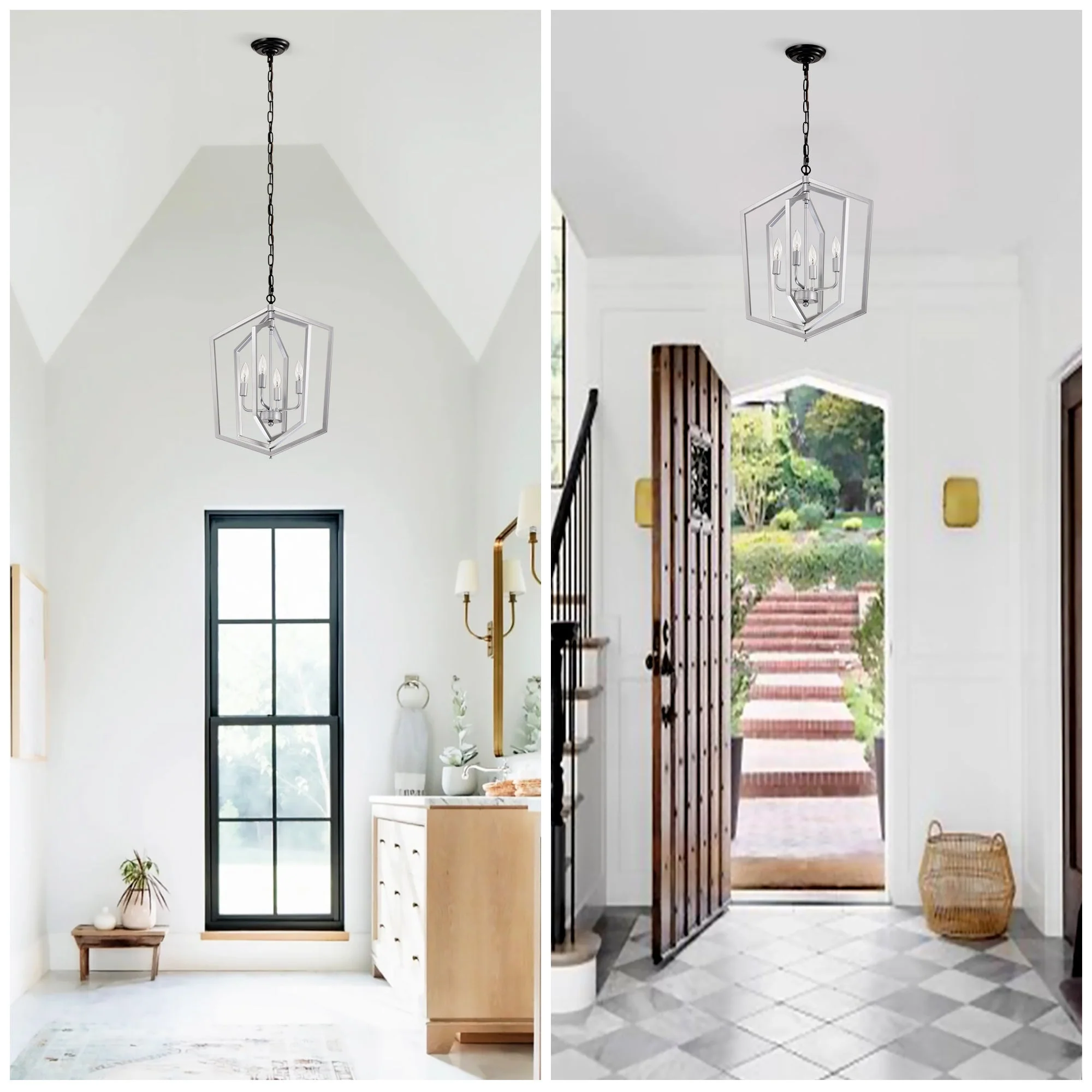 Matte Black and Silver Indoor Pendant Lights 4-Light Adjustable Chandelier - Image 10