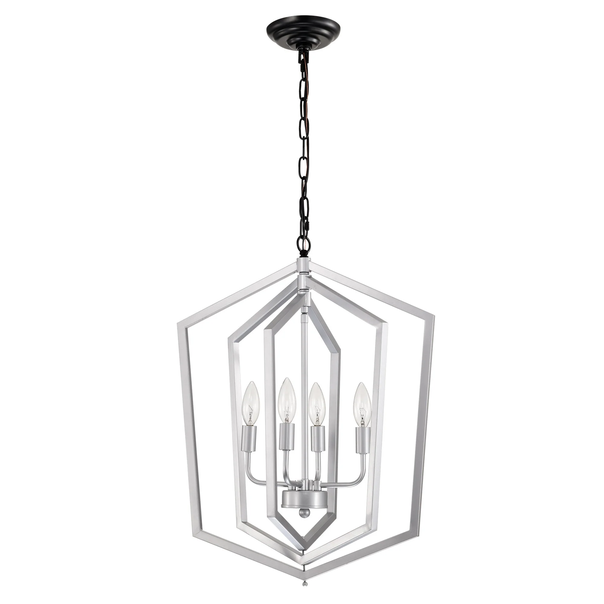 Matte Black and Silver Indoor Pendant Lights 4-Light Adjustable Chandelier - Image 11