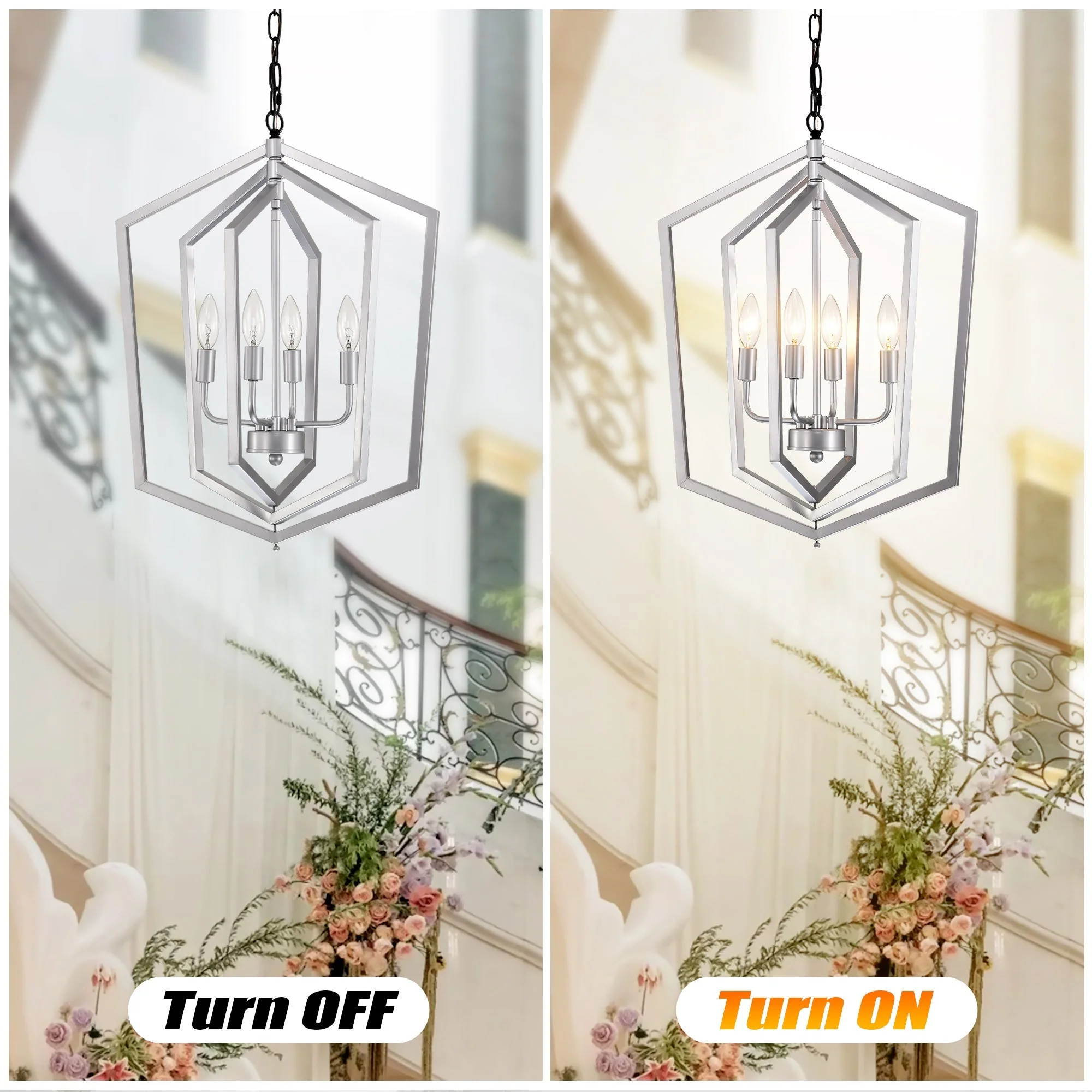 Matte Black and Silver Indoor Pendant Lights 4-Light Adjustable Chandelier - Image 3