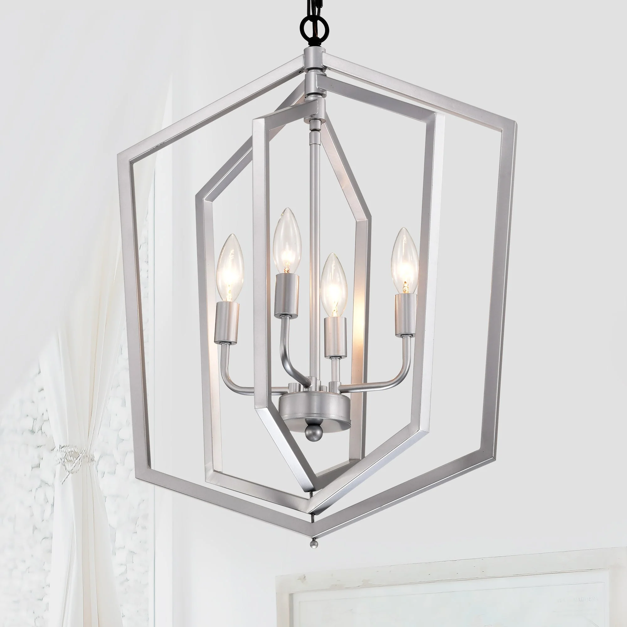 Matte Black and Silver Indoor Pendant Lights 4-Light Adjustable Chandelier - Image 4