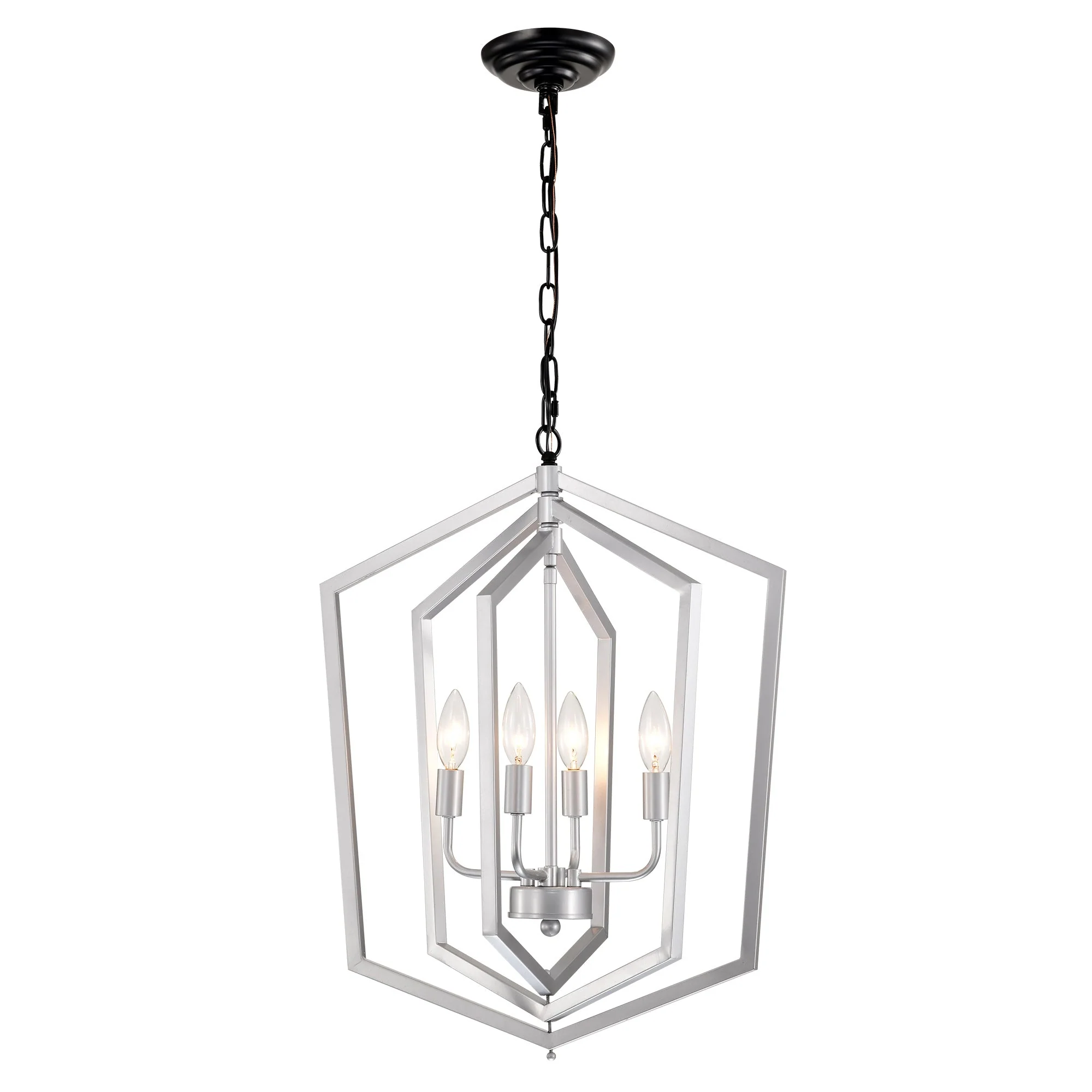 Matte Black and Silver Indoor Pendant Lights 4-Light Adjustable Chandelier - Image 5