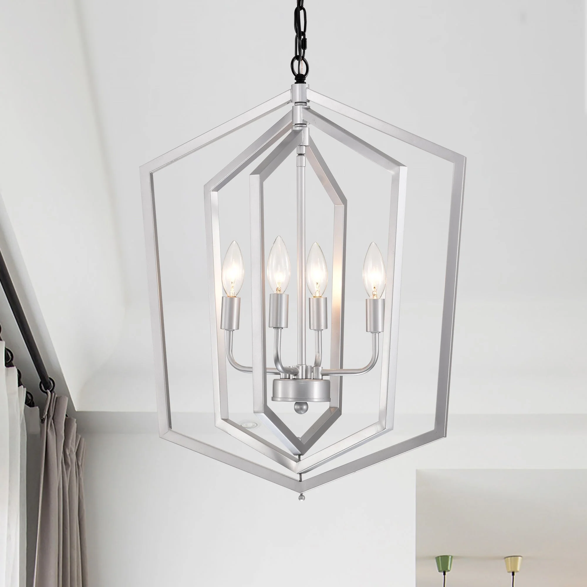 Matte Black and Silver Indoor Pendant Lights 4-Light Adjustable Chandelier - Image 6