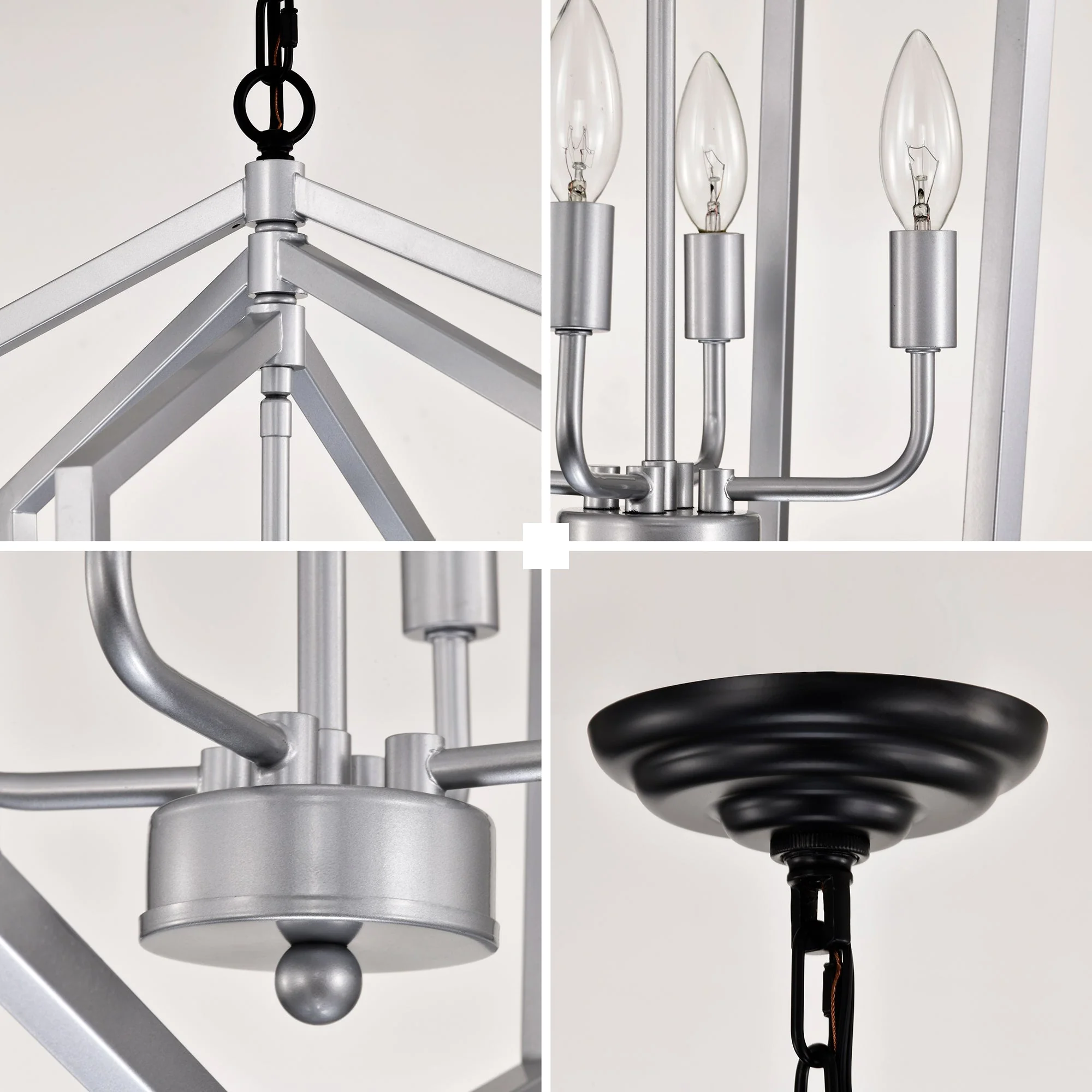 Matte Black and Silver Indoor Pendant Lights 4-Light Adjustable Chandelier - Image 7