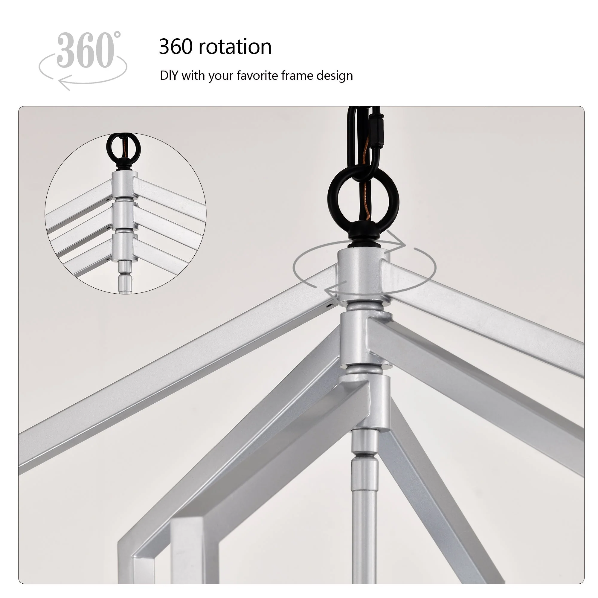 Matte Black and Silver Indoor Pendant Lights 4-Light Adjustable Chandelier - Image 8