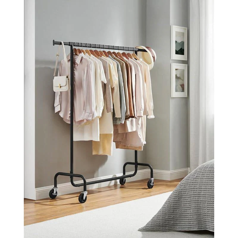 Matte Black Heavy Duty Metal Garment Rack Clothes Hanging Bar on Wheels - Image 3