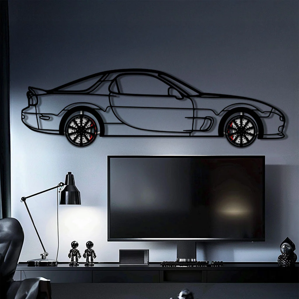 Mazda RX-7 Metal Car Wall Art with Rotating Wheels - FD3S Rotary Legend Silhouette - Interactive Automotive Wall Decor - KAFMEKA147 - Image 10