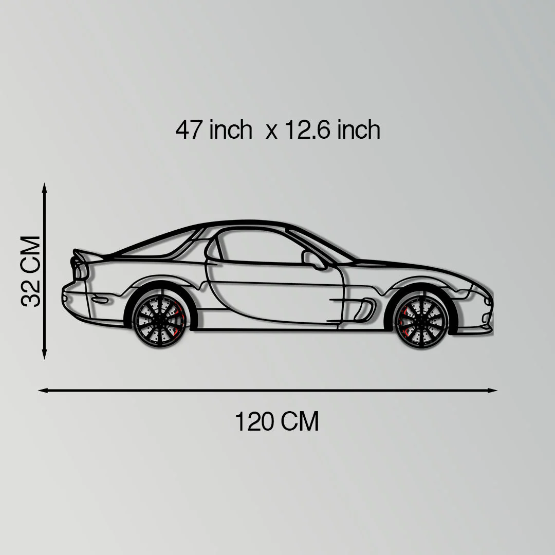 Mazda RX-7 Metal Car Wall Art with Rotating Wheels - FD3S Rotary Legend Silhouette - Interactive Automotive Wall Decor - KAFMEKA147 - Image 11
