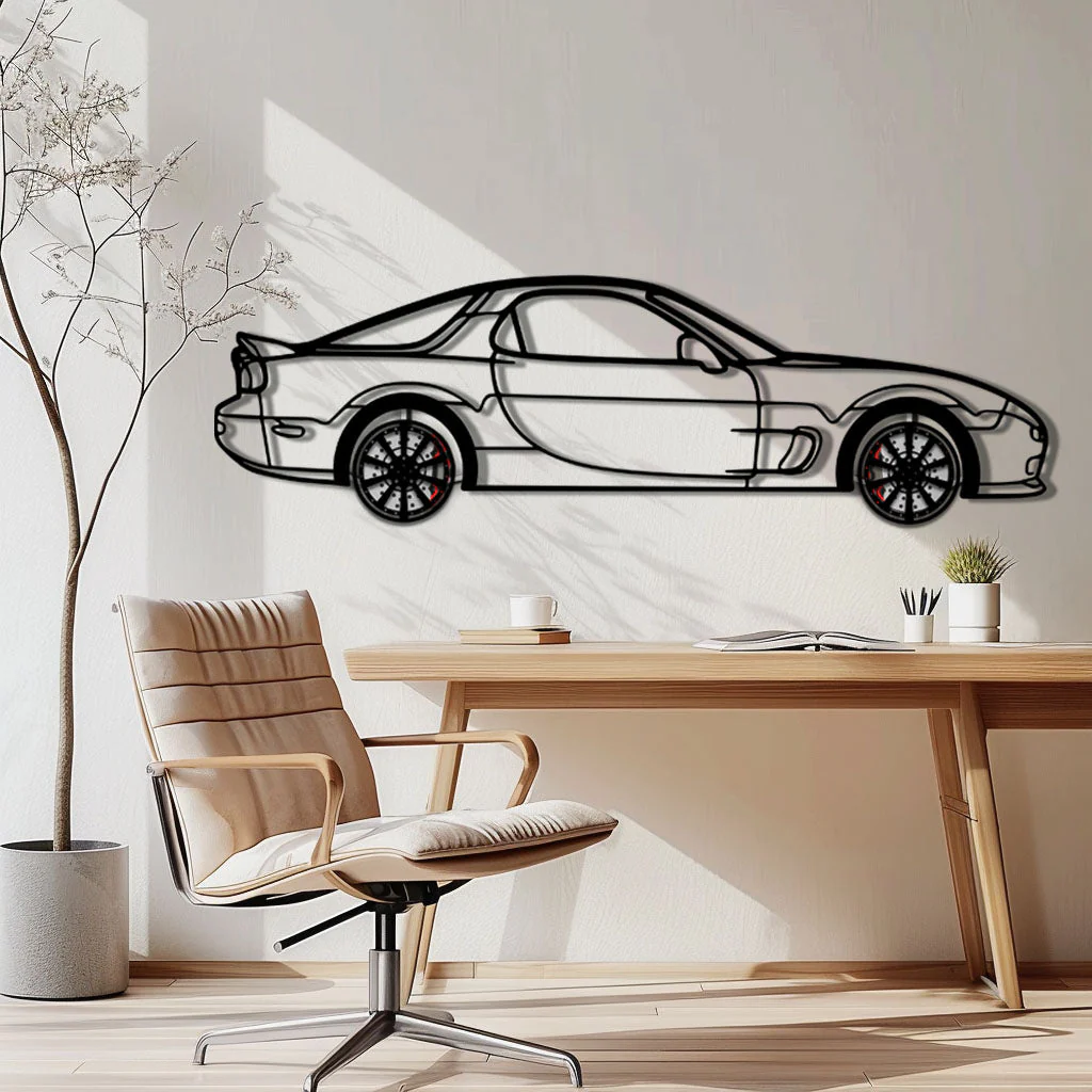 Mazda RX-7 Metal Car Wall Art with Rotating Wheels - FD3S Rotary Legend Silhouette - Interactive Automotive Wall Decor - KAFMEKA147 - Image 2