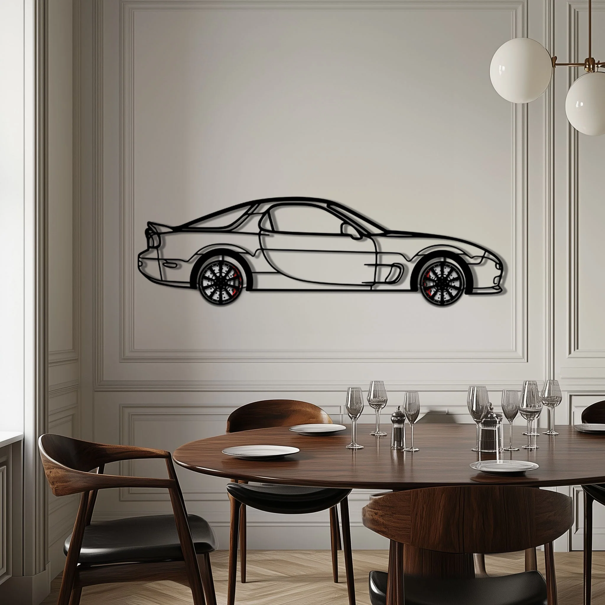 Mazda RX-7 Metal Car Wall Art with Rotating Wheels - FD3S Rotary Legend Silhouette - Interactive Automotive Wall Decor - KAFMEKA147 - Image 3