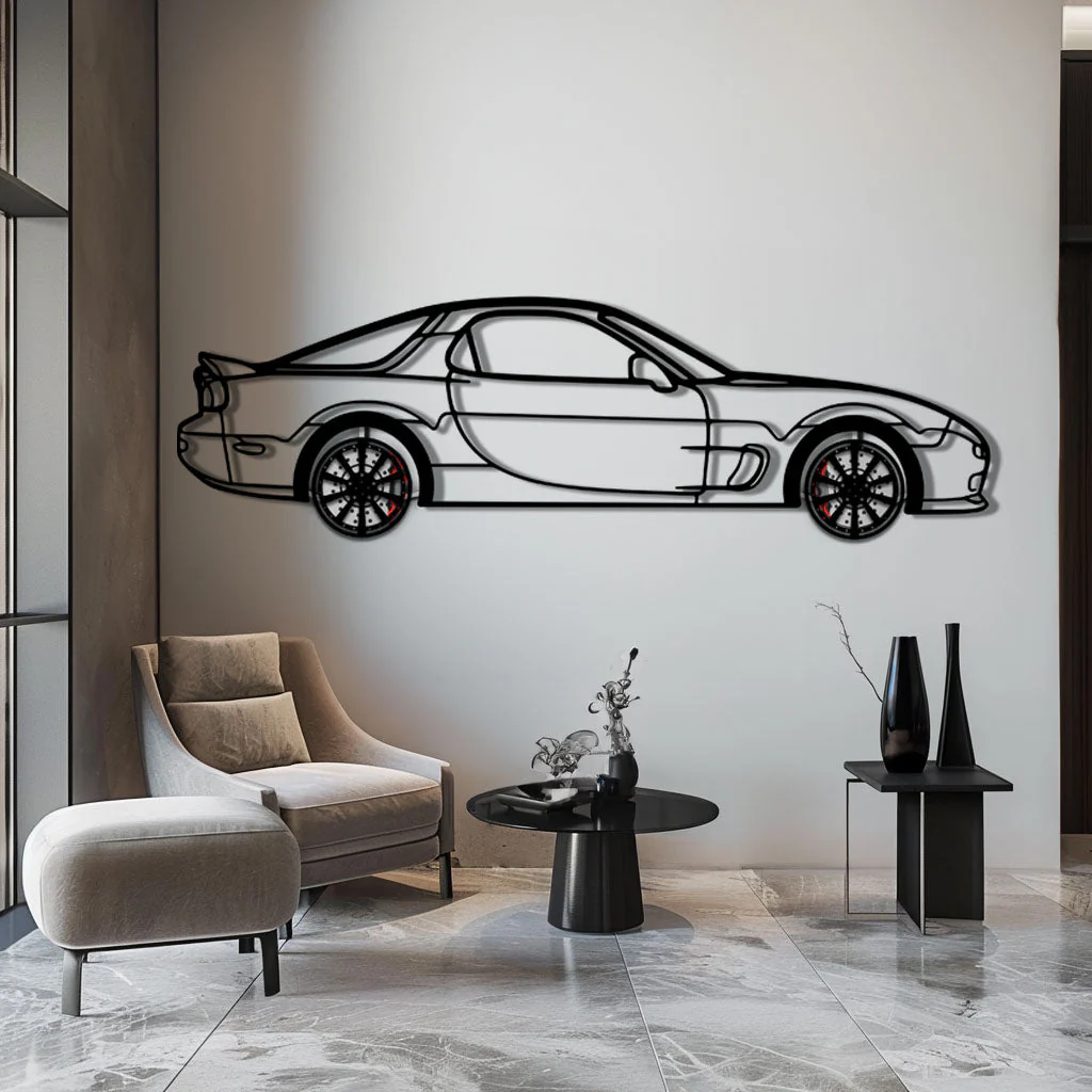 Mazda RX-7 Metal Car Wall Art with Rotating Wheels - FD3S Rotary Legend Silhouette - Interactive Automotive Wall Decor - KAFMEKA147 - Image 4