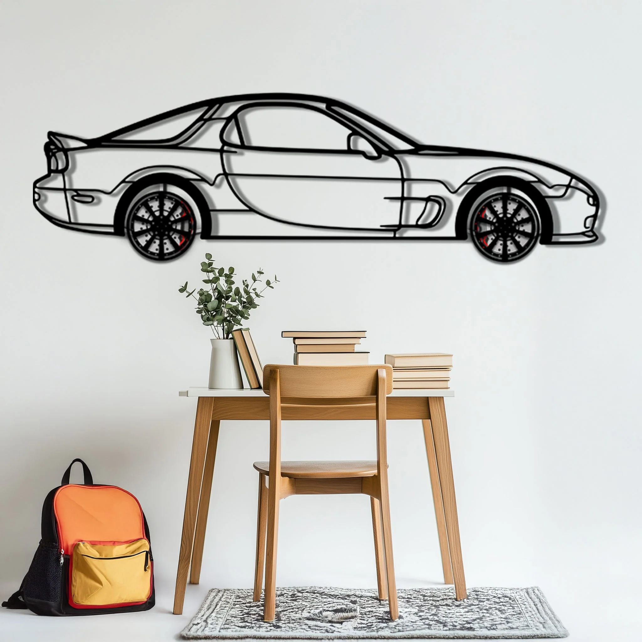 Mazda RX-7 Metal Car Wall Art with Rotating Wheels - FD3S Rotary Legend Silhouette - Interactive Automotive Wall Decor - KAFMEKA147 - Image 5