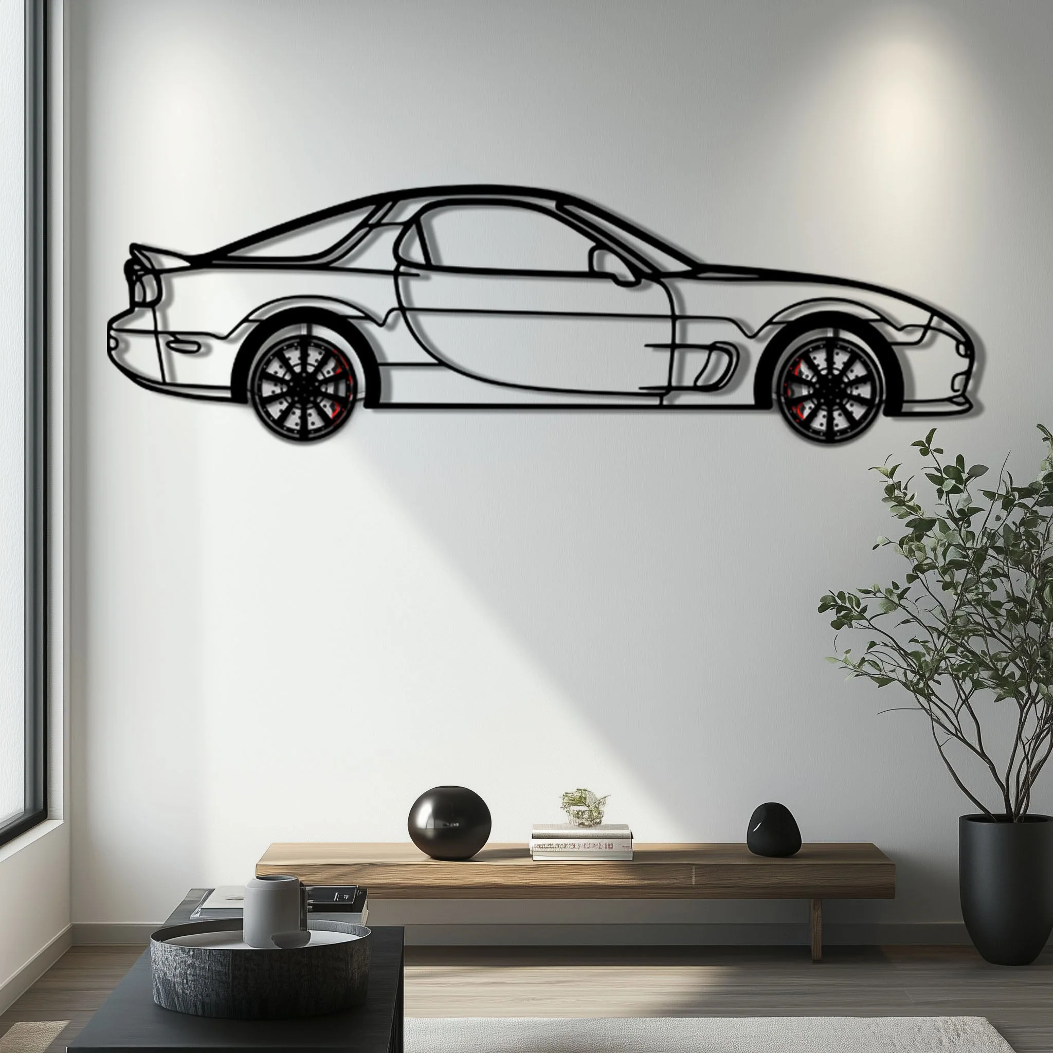 Mazda RX-7 Metal Car Wall Art with Rotating Wheels - FD3S Rotary Legend Silhouette - Interactive Automotive Wall Decor - KAFMEKA147 - Image 6