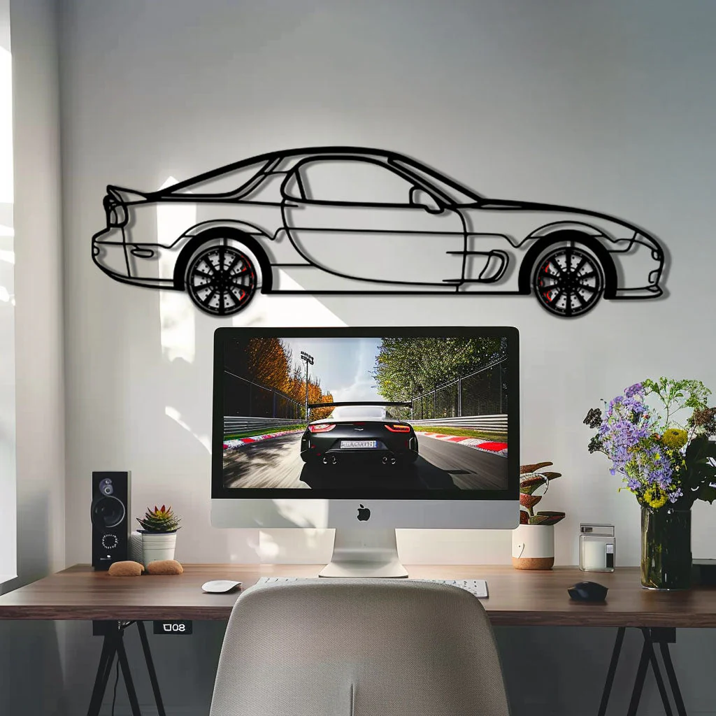 Mazda RX-7 Metal Car Wall Art with Rotating Wheels - FD3S Rotary Legend Silhouette - Interactive Automotive Wall Decor - KAFMEKA147 - Image 8