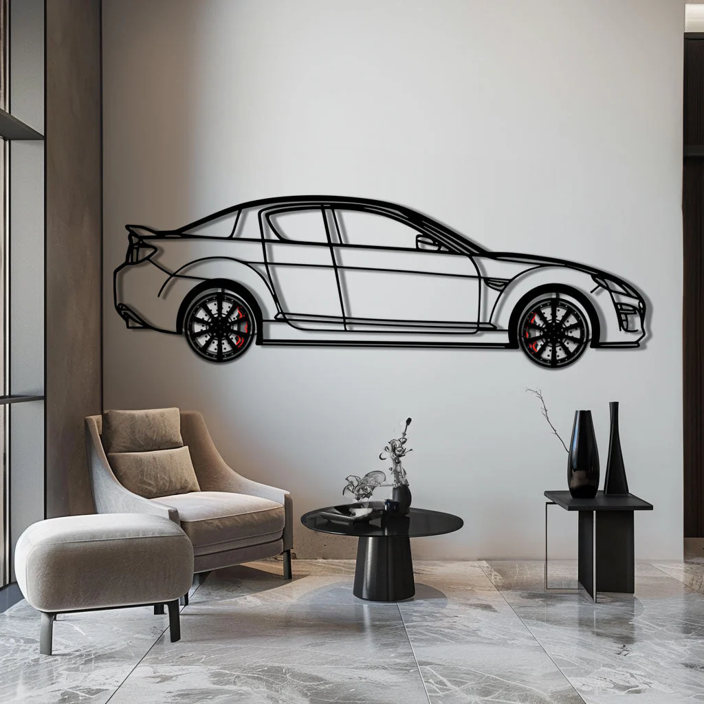 Mazda RX-8 Metal Car Wall Art with Rotating Wheels - Rotary Engine Silhouette - Interactive JDM Automotive Wall Decor - KAFMEKA148 - Image 4