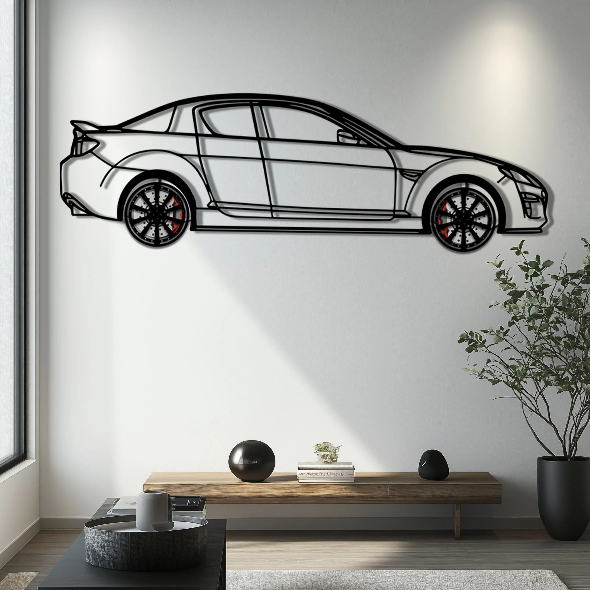 Mazda RX-8 Metal Car Wall Art with Rotating Wheels - Rotary Engine Silhouette - Interactive JDM Automotive Wall Decor - KAFMEKA148 - Image 6