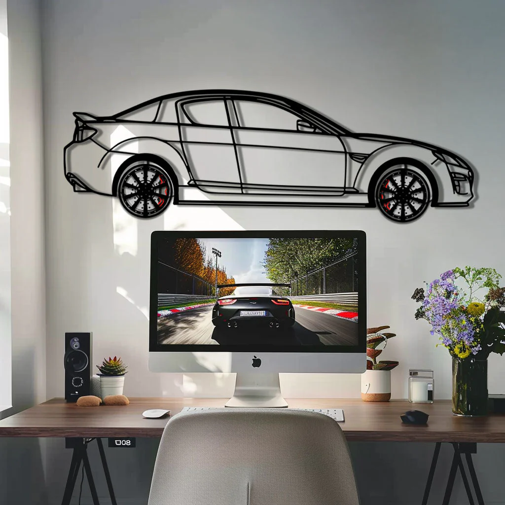 Mazda RX-8 Metal Car Wall Art with Rotating Wheels - Rotary Engine Silhouette - Interactive JDM Automotive Wall Decor - KAFMEKA148 - Image 8