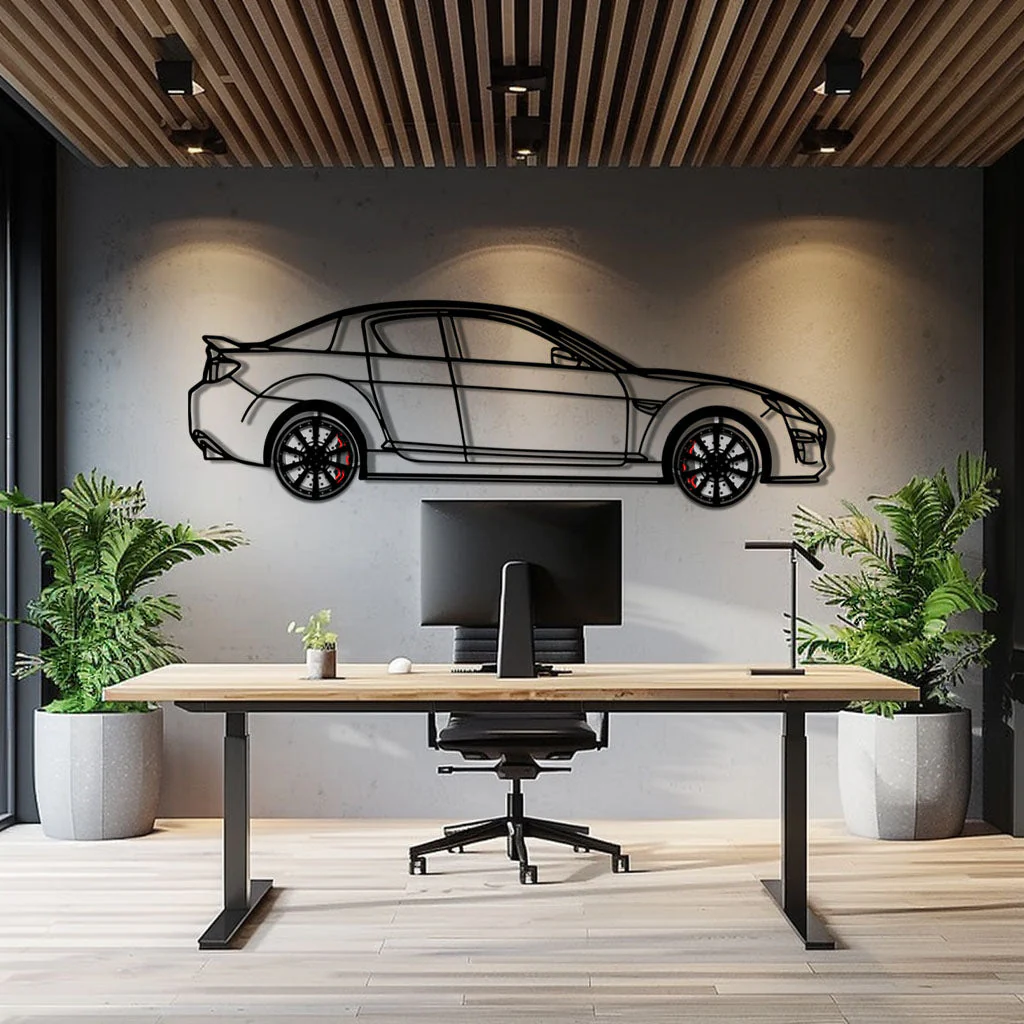 Mazda RX-8 Metal Car Wall Art with Rotating Wheels - Rotary Engine Silhouette - Interactive JDM Automotive Wall Decor - KAFMEKA148 - Image 9