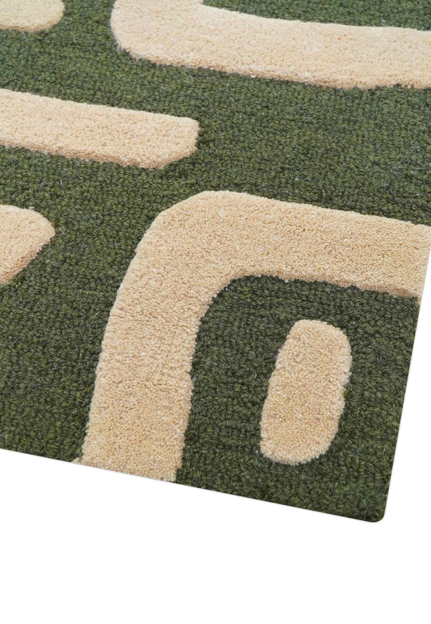 Maze Custom Made Modern Abstract Design Olive Hand Tufted Wool Area Rug - Image 6