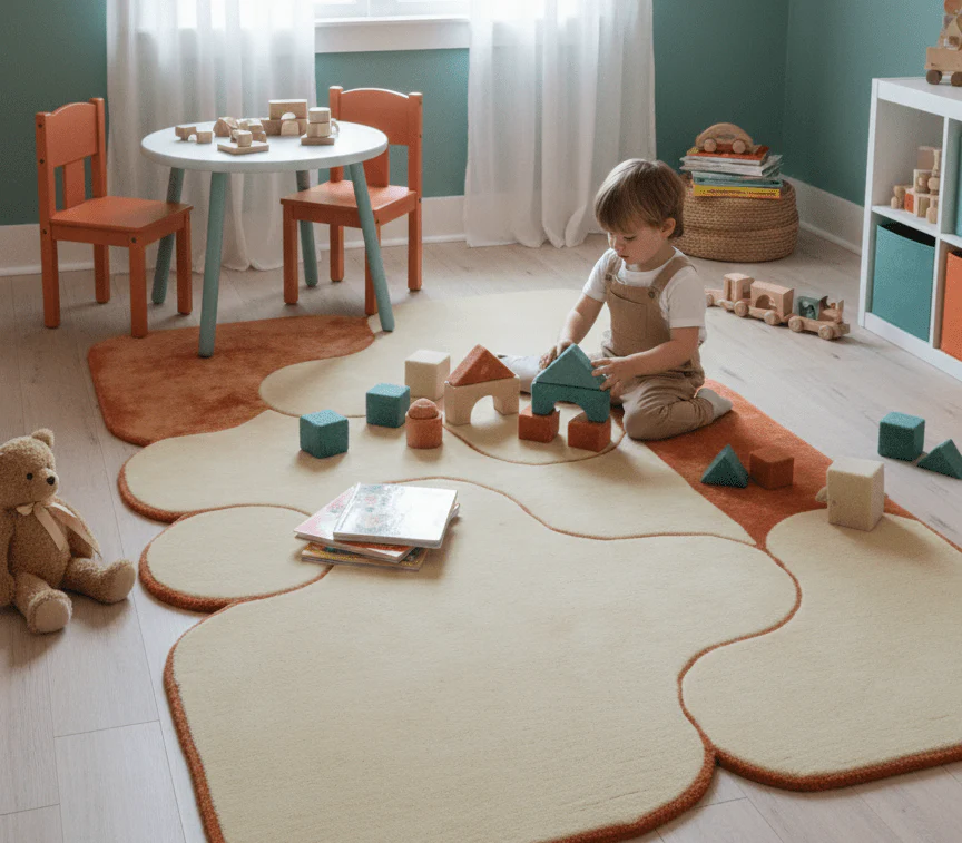 Maze Custom Made Modern Design Beige Hand Tufted Wool Rug - Image 2